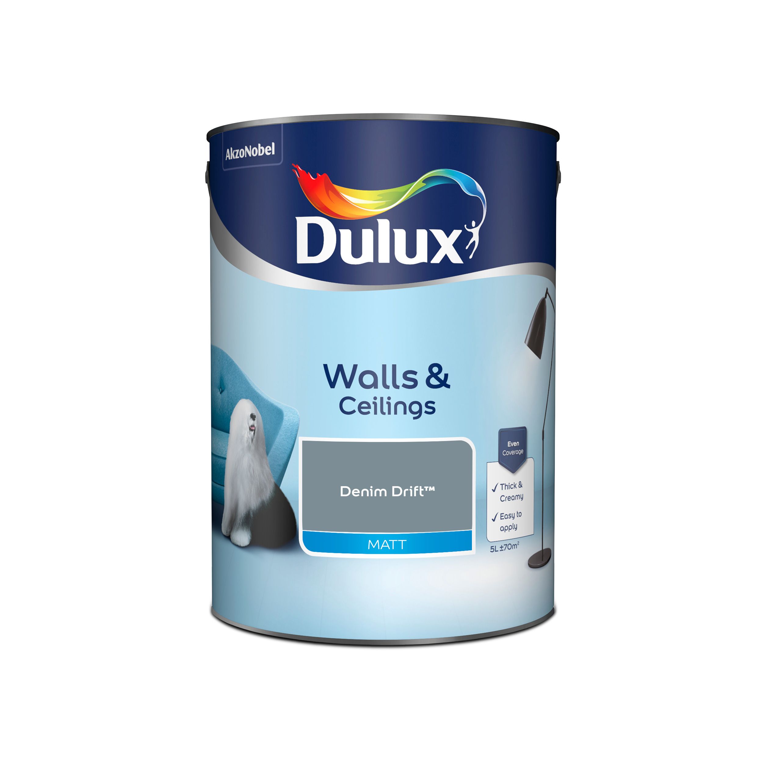Dulux Walls & ceilings Denim drift Matt Emulsion paint, 5L