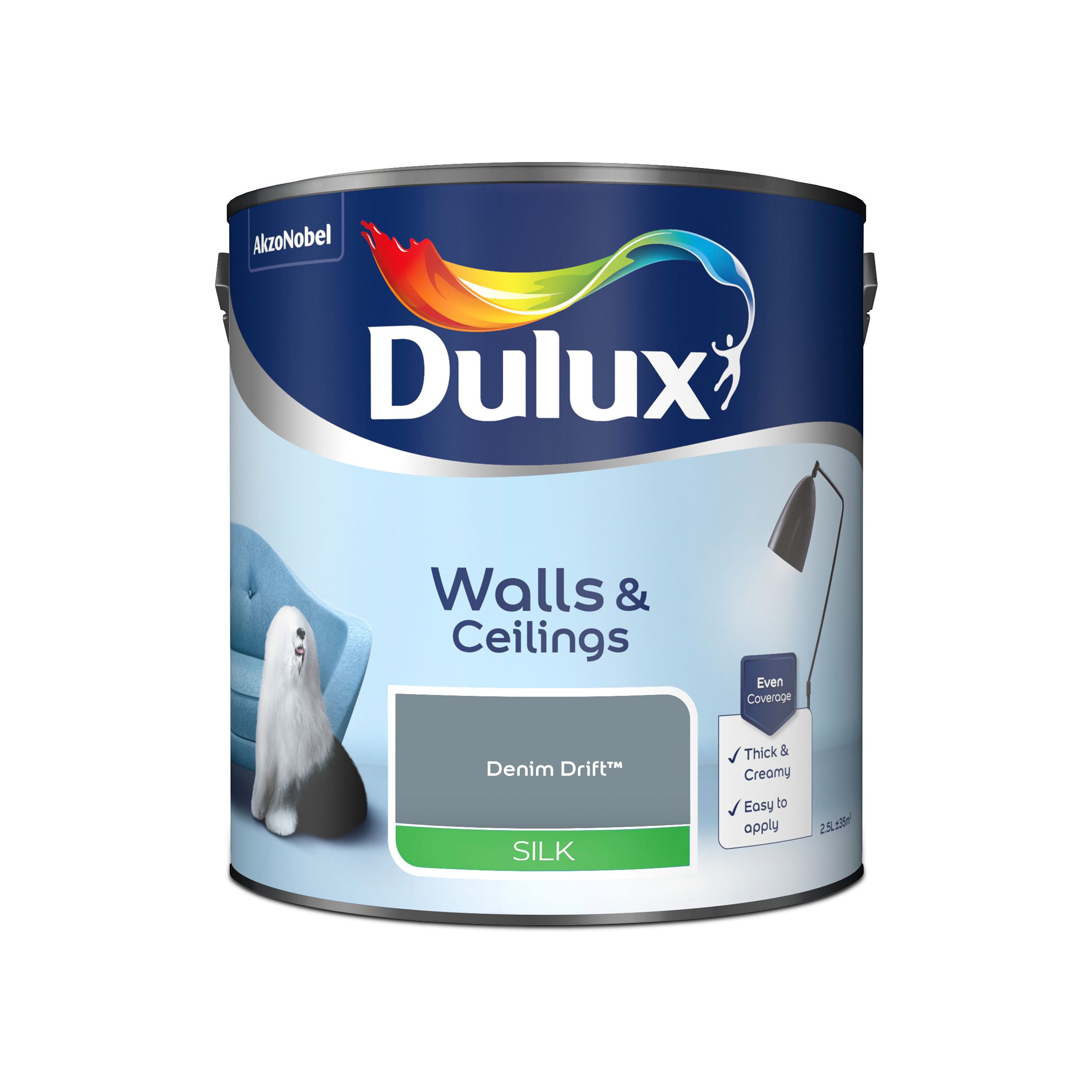 Dulux Walls & ceilings Denim drift Silk Emulsion paint, 2.5L
