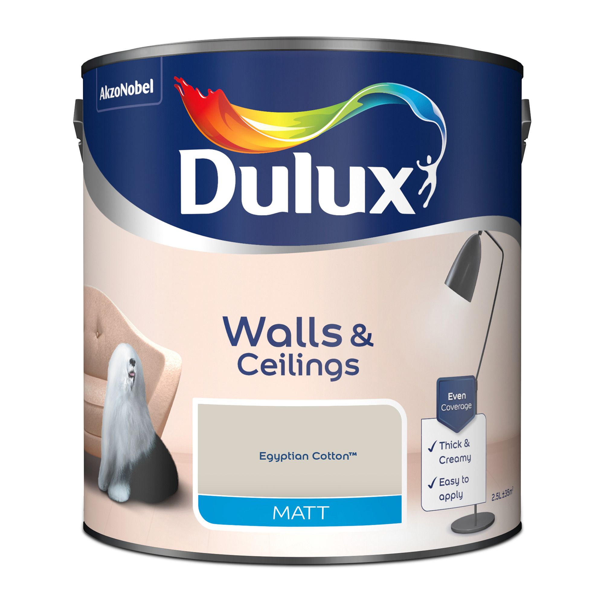 Dulux Walls & ceilings Egyptian cotton Matt Emulsion paint, 2.5L