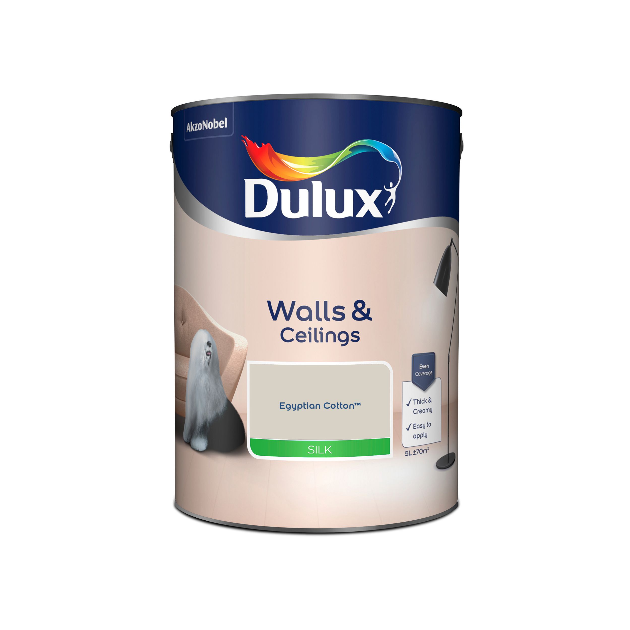 Dulux Walls & ceilings Egyptian cotton Silk Emulsion paint, 5L