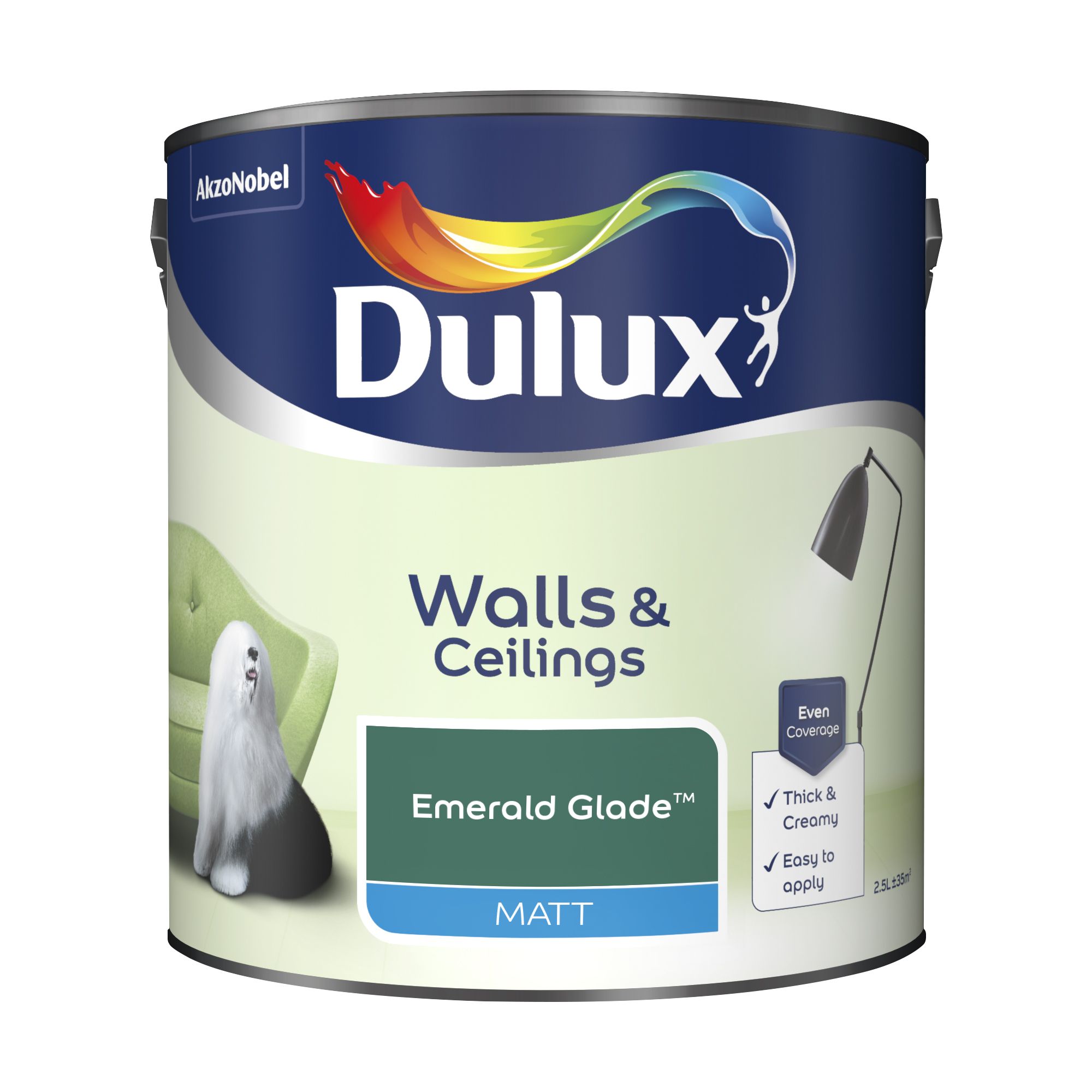 Dulux Walls & ceilings Emerald glade Matt Emulsion paint, 2.5L