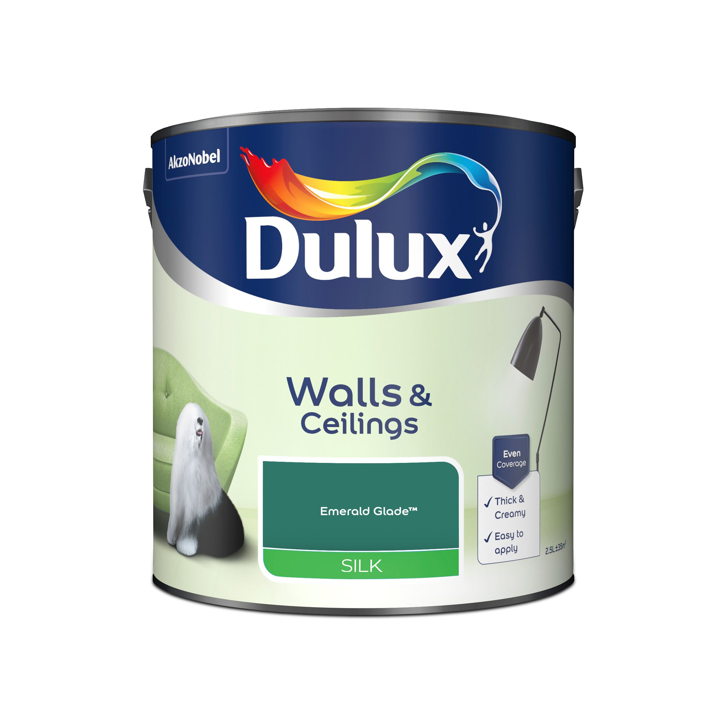 Dulux Walls & ceilings Emerald glade Silk Emulsion paint, 2.5L