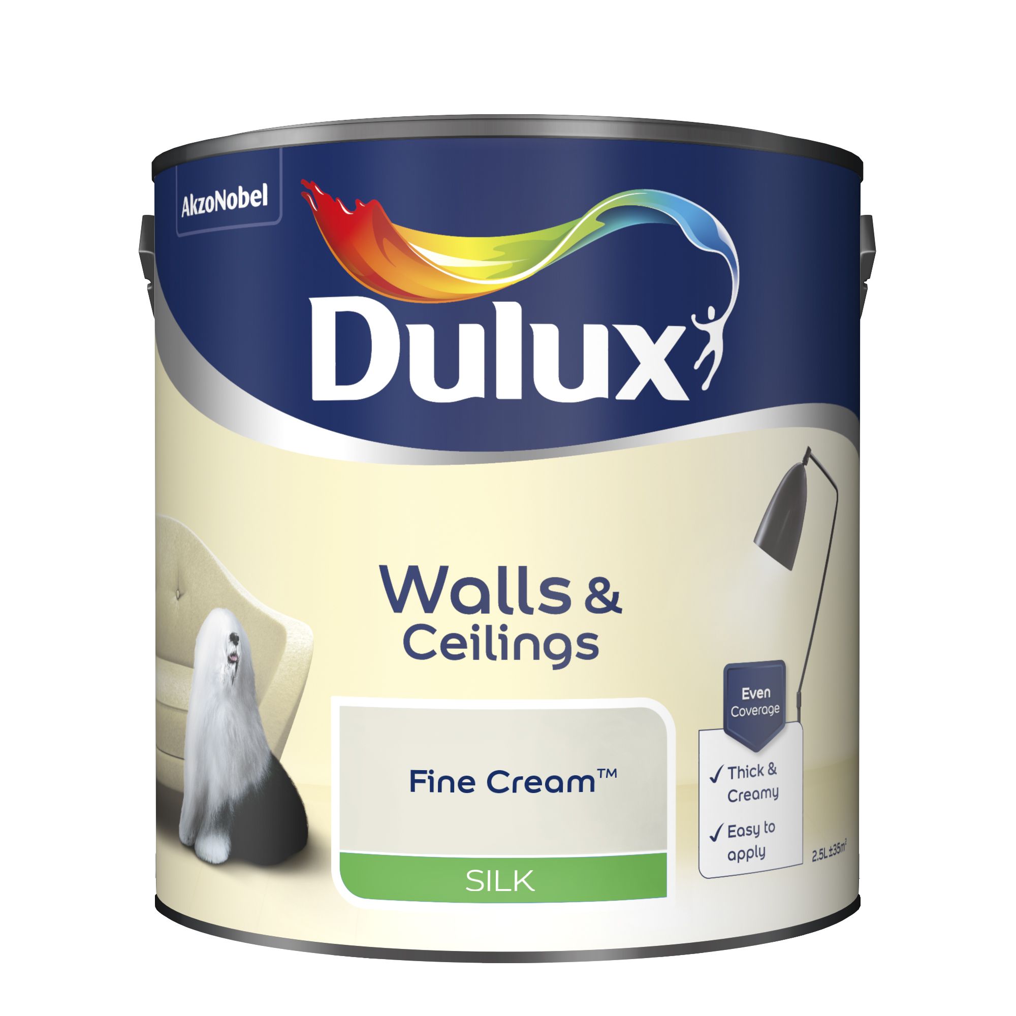 Dulux Walls & ceilings Fine cream Silk Emulsion paint, 2.5L
