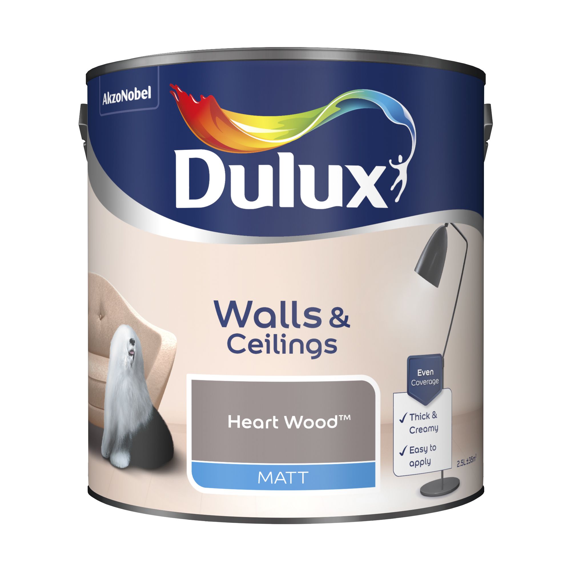 Dulux Walls & ceilings Heart wood Matt Emulsion paint, 2.5L