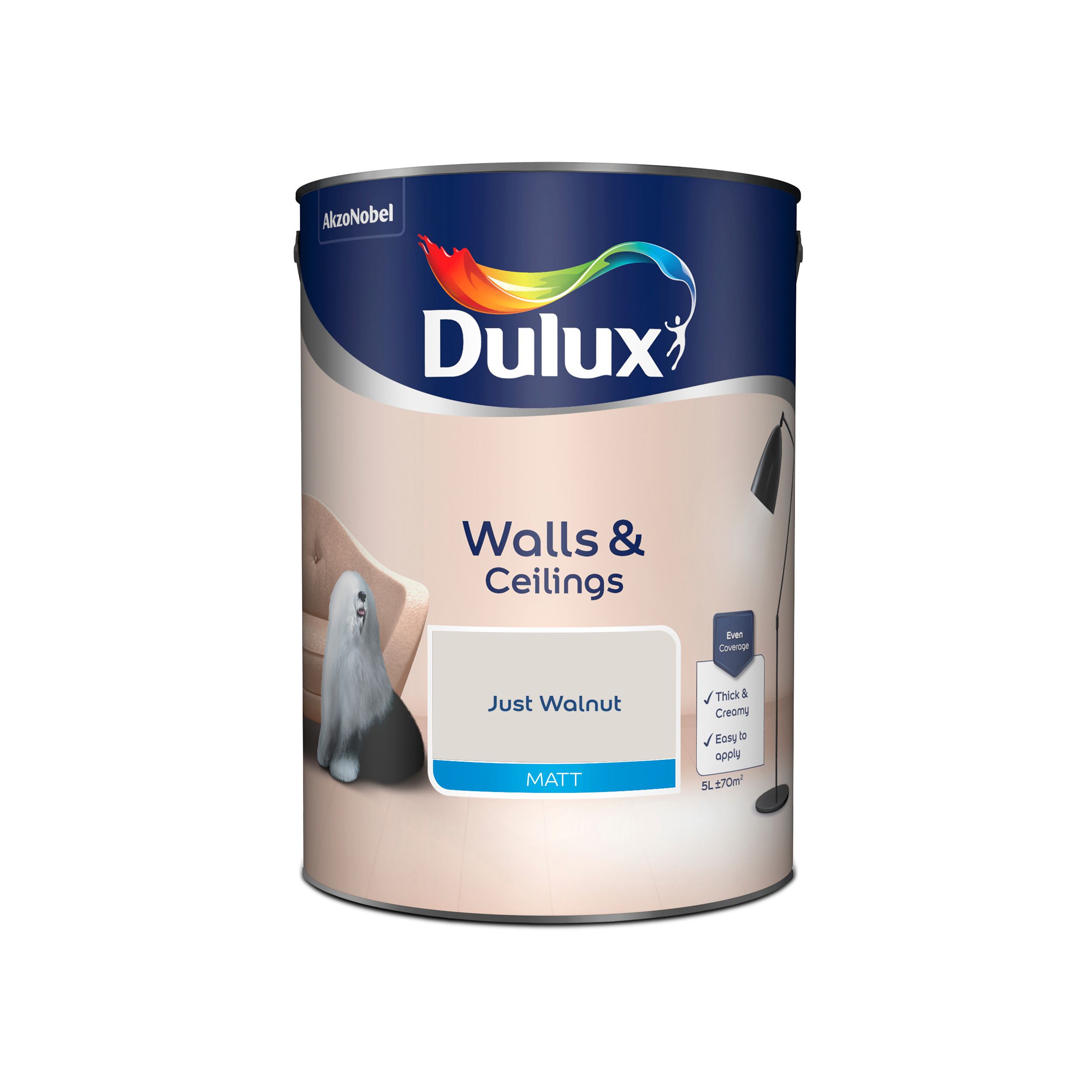 Dulux Walls & ceilings Just walnut Matt Emulsion paint, 5L