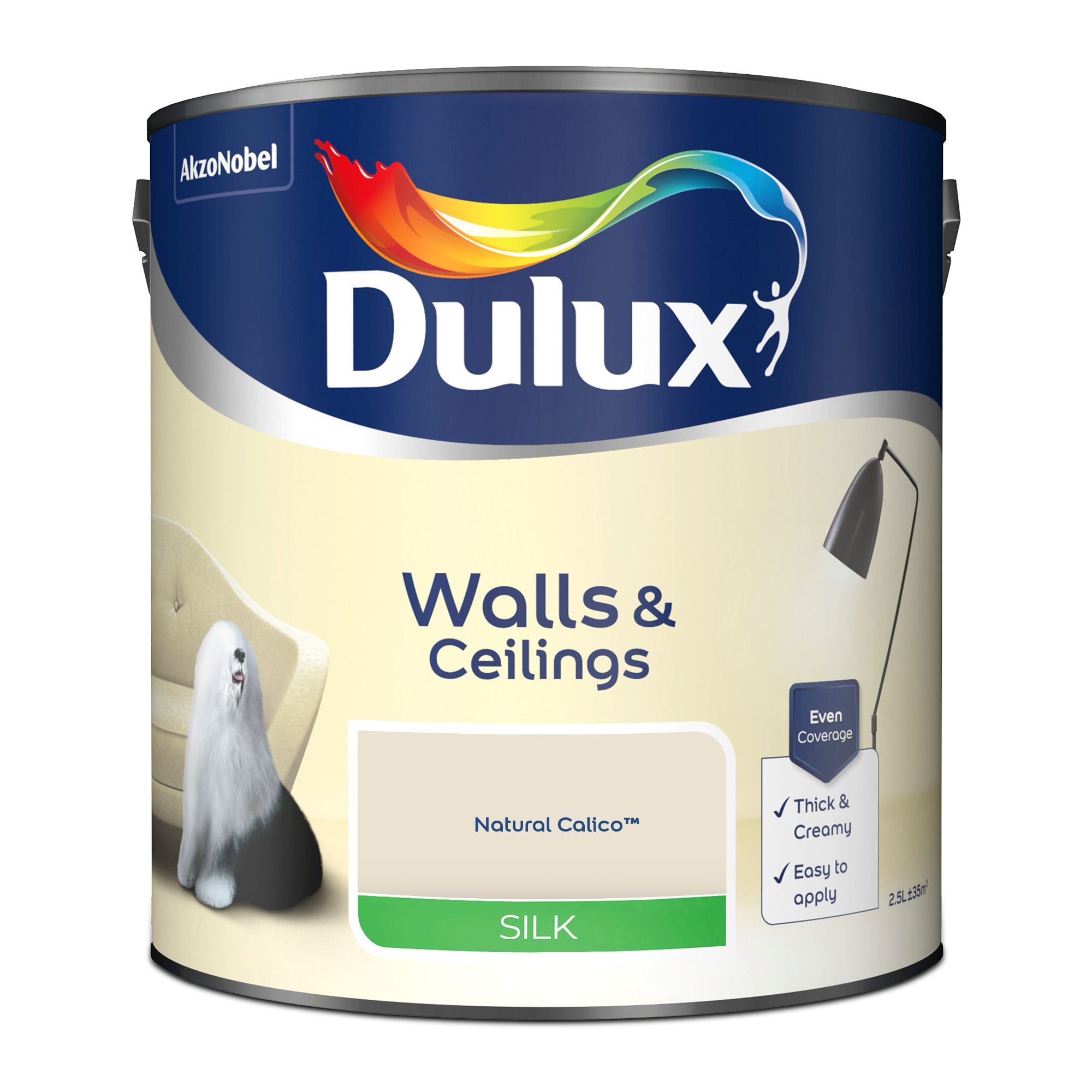 Dulux Walls & ceilings Natural calico Silk Emulsion paint, 2.5L