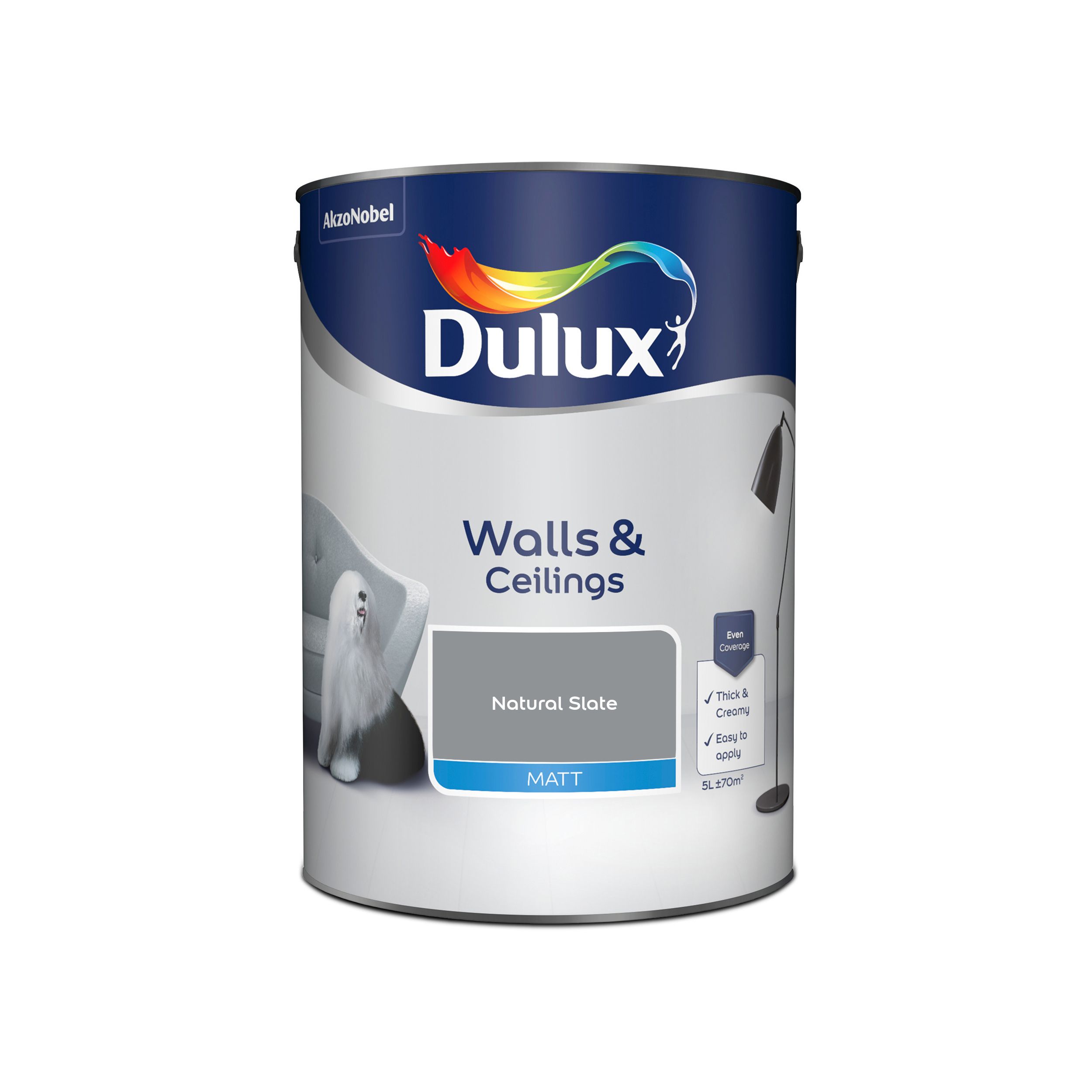 Dulux Walls & ceilings Natural slate Matt Emulsion paint, 5L