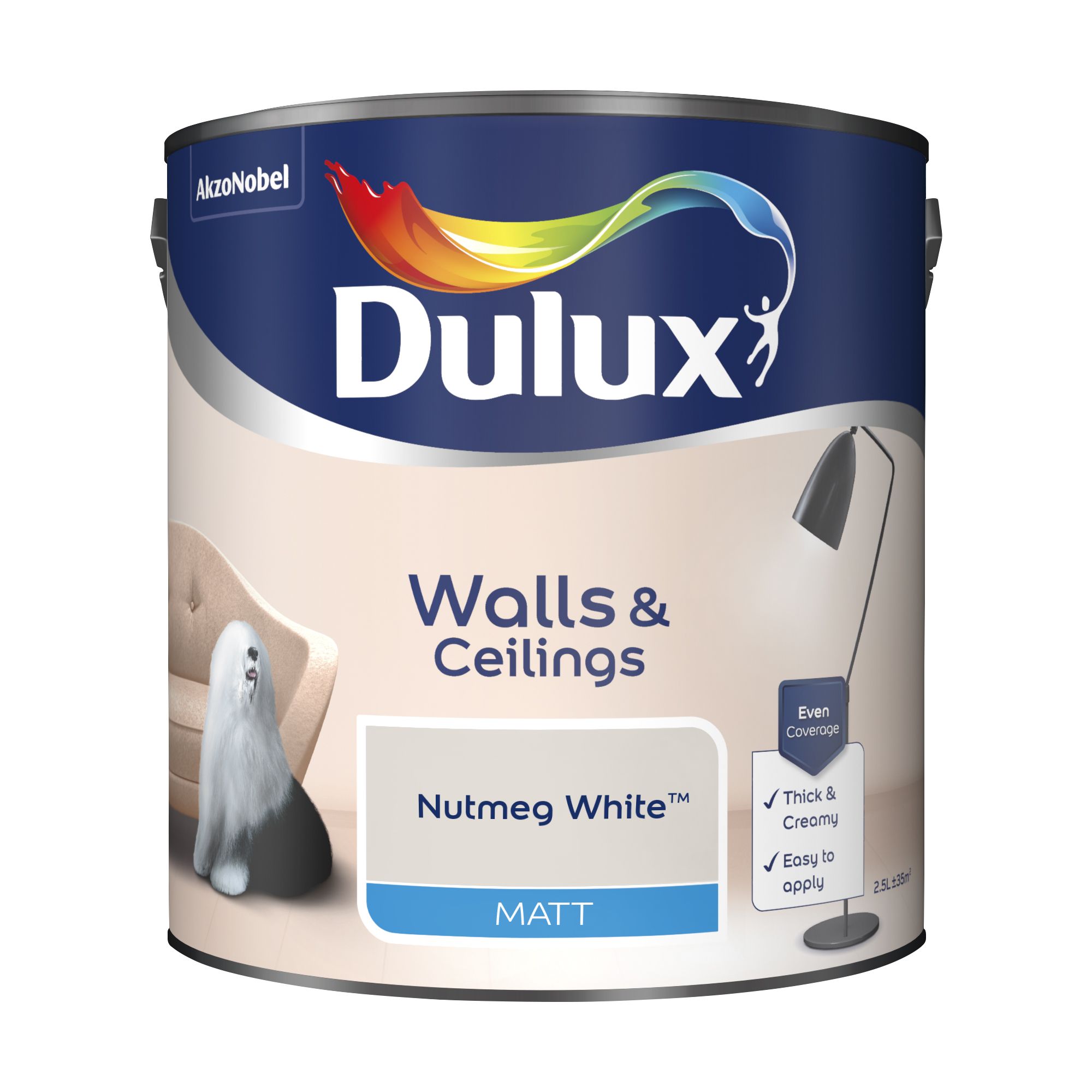 Dulux Walls & ceilings Nutmeg white Matt Emulsion paint, 2.5L