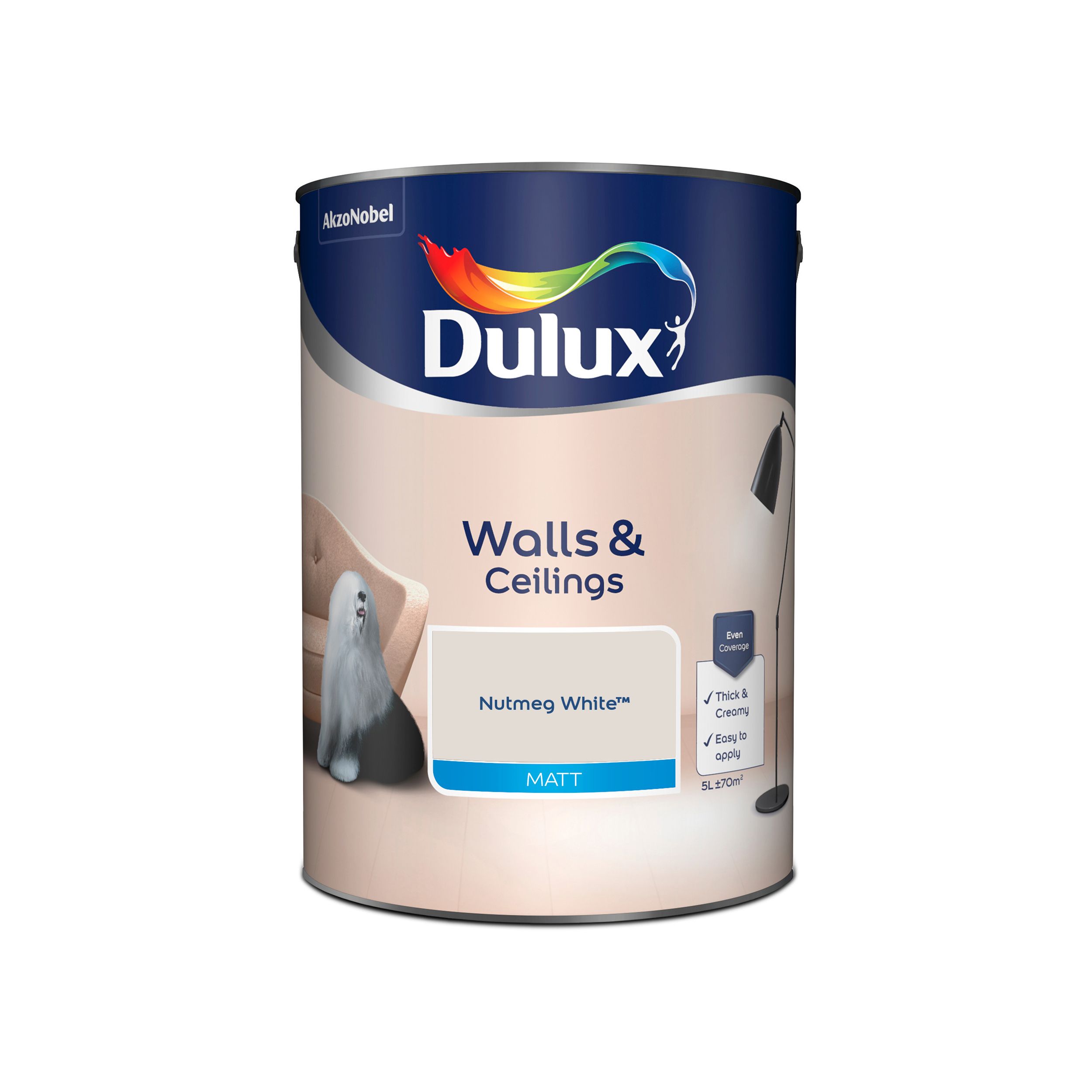 Dulux Walls & ceilings Nutmeg white Matt Emulsion paint, 5L