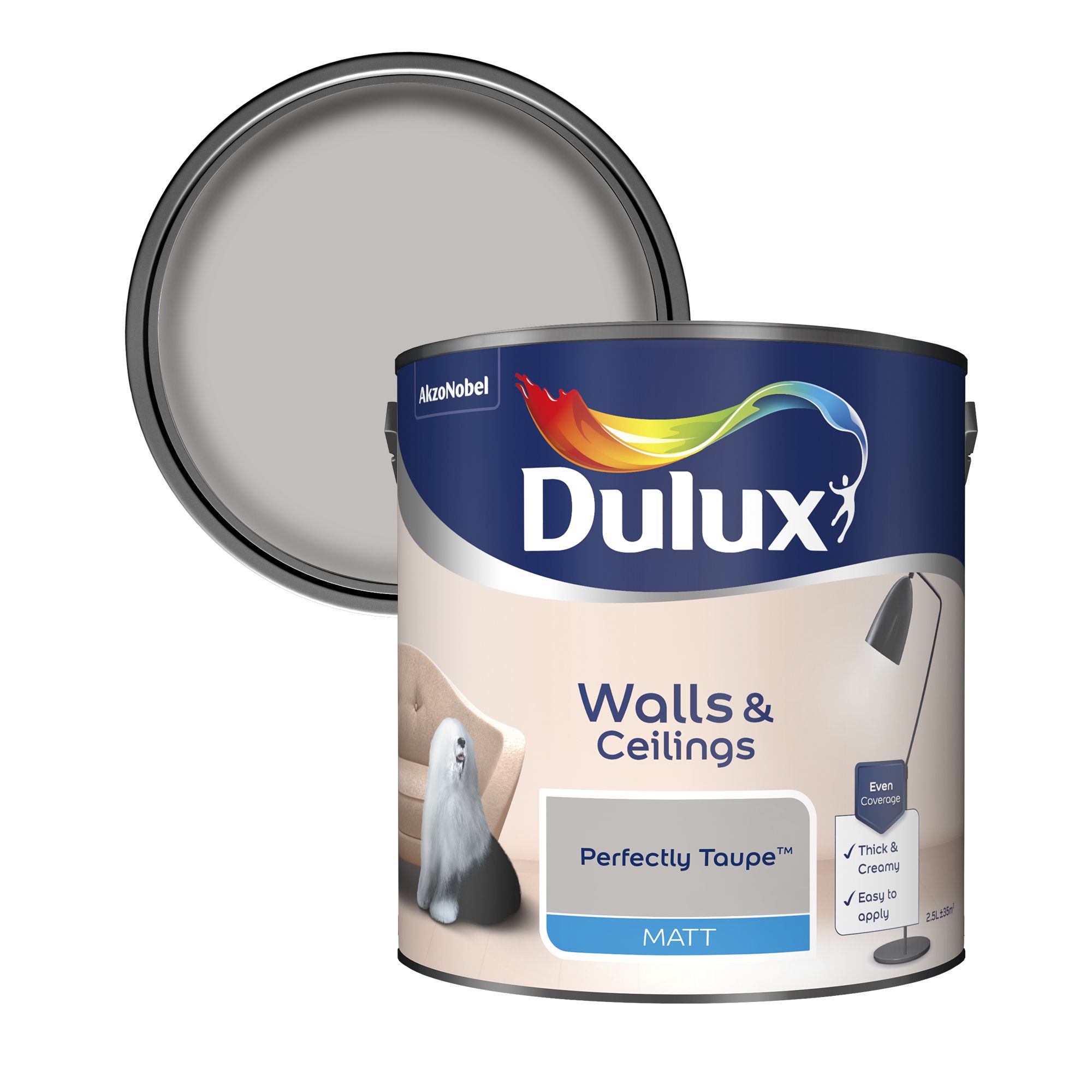 Dulux Walls & ceilings Perfectly taupe Matt Emulsion paint, 2.5L