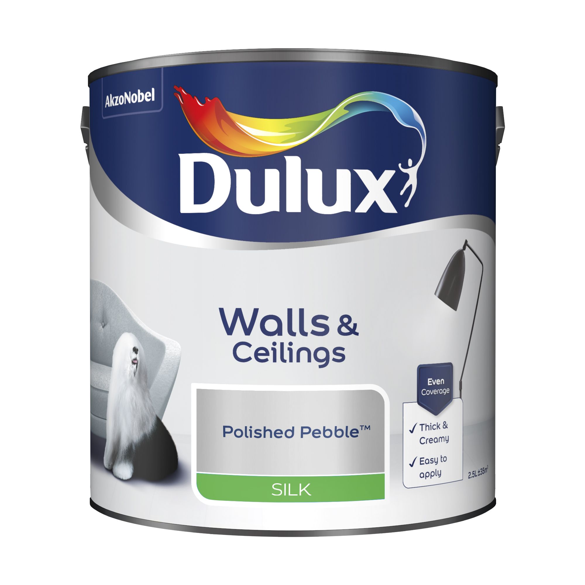 Dulux Walls & ceilings Polished pebble Silk Emulsion paint, 2.5L