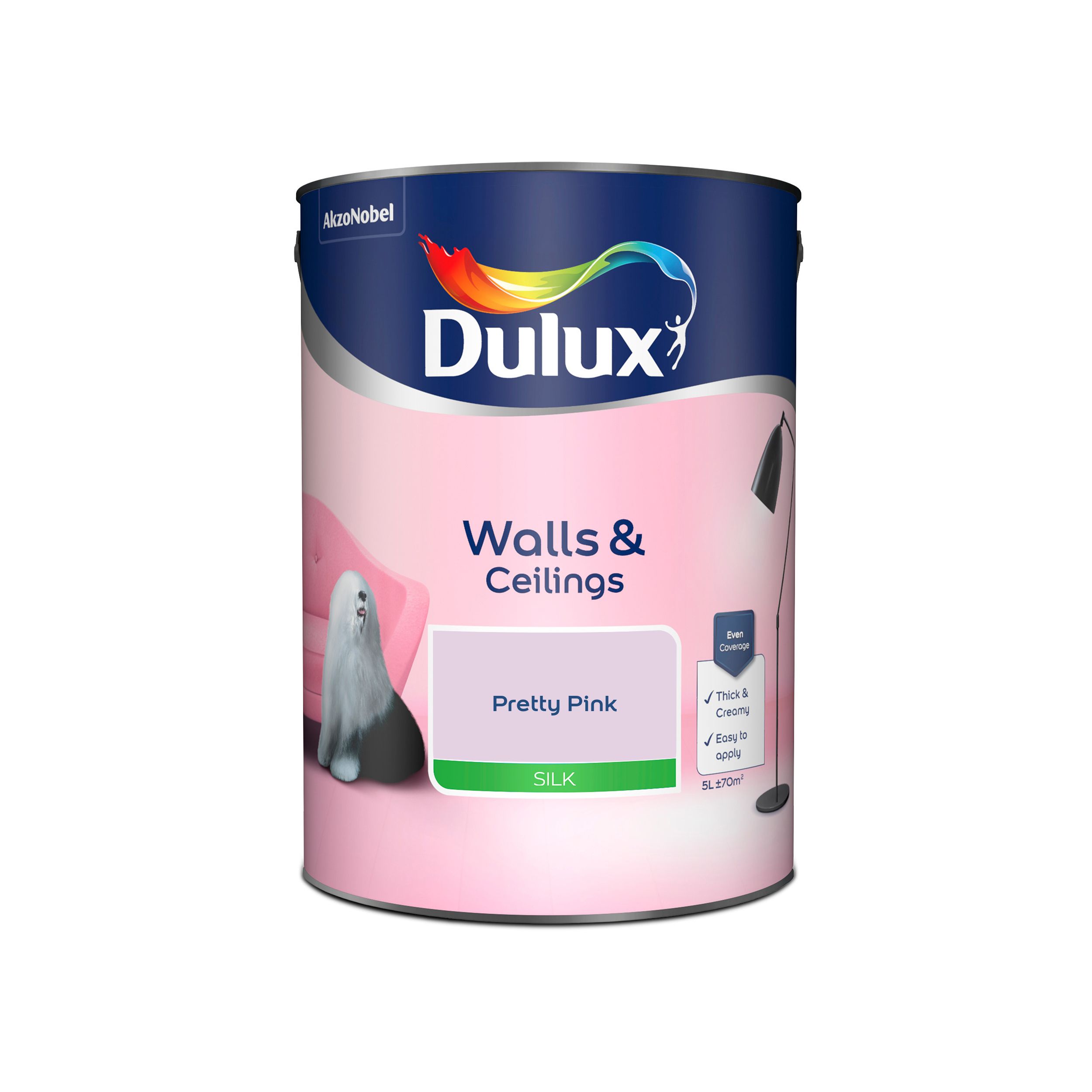 Dulux Walls & ceilings Pretty pink Silk Emulsion paint, 5L