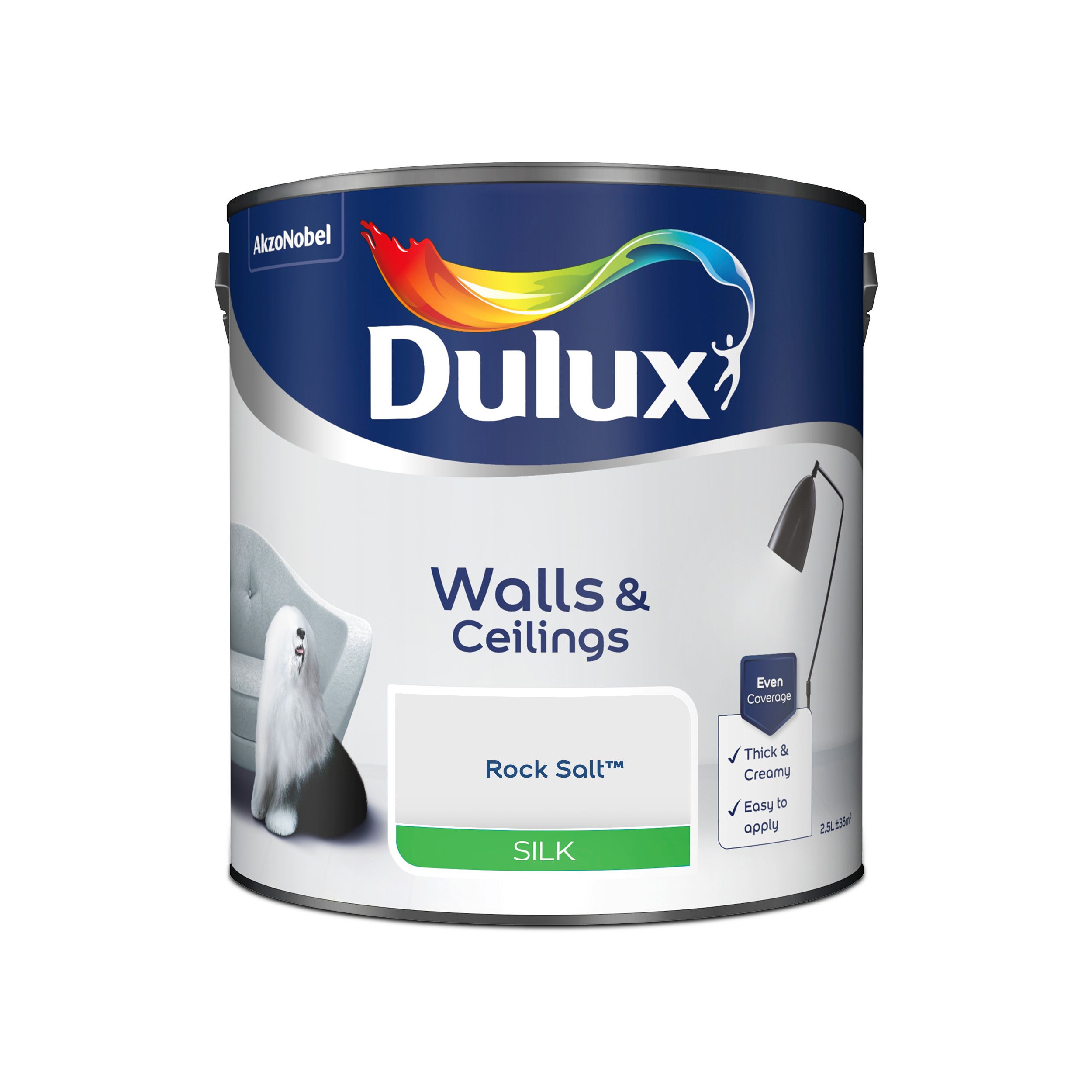 Dulux Walls & ceilings Rock salt Silk Emulsion paint, 2.5L