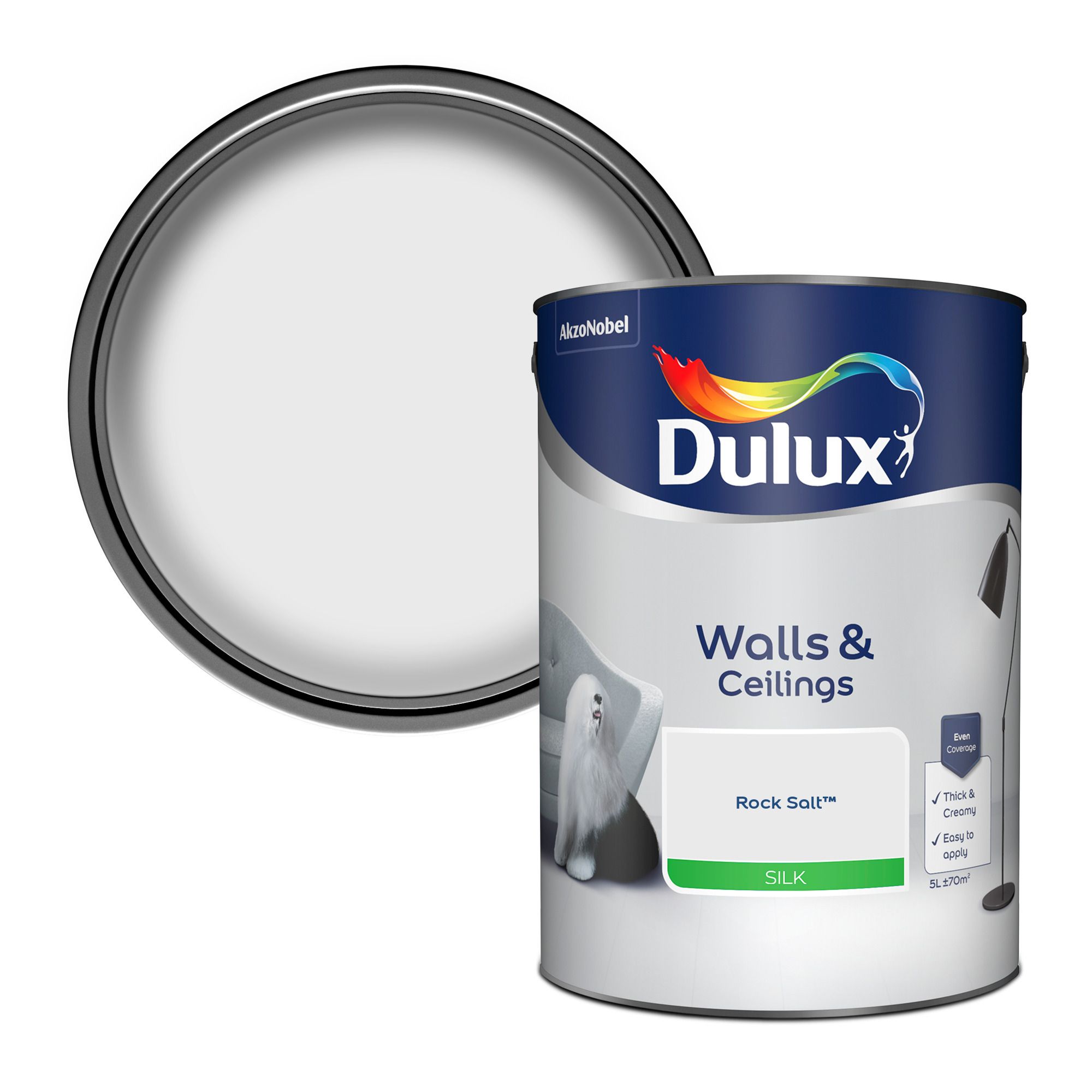 Dulux Walls & ceilings Rock salt Silk Emulsion paint, 5L Tradepoint