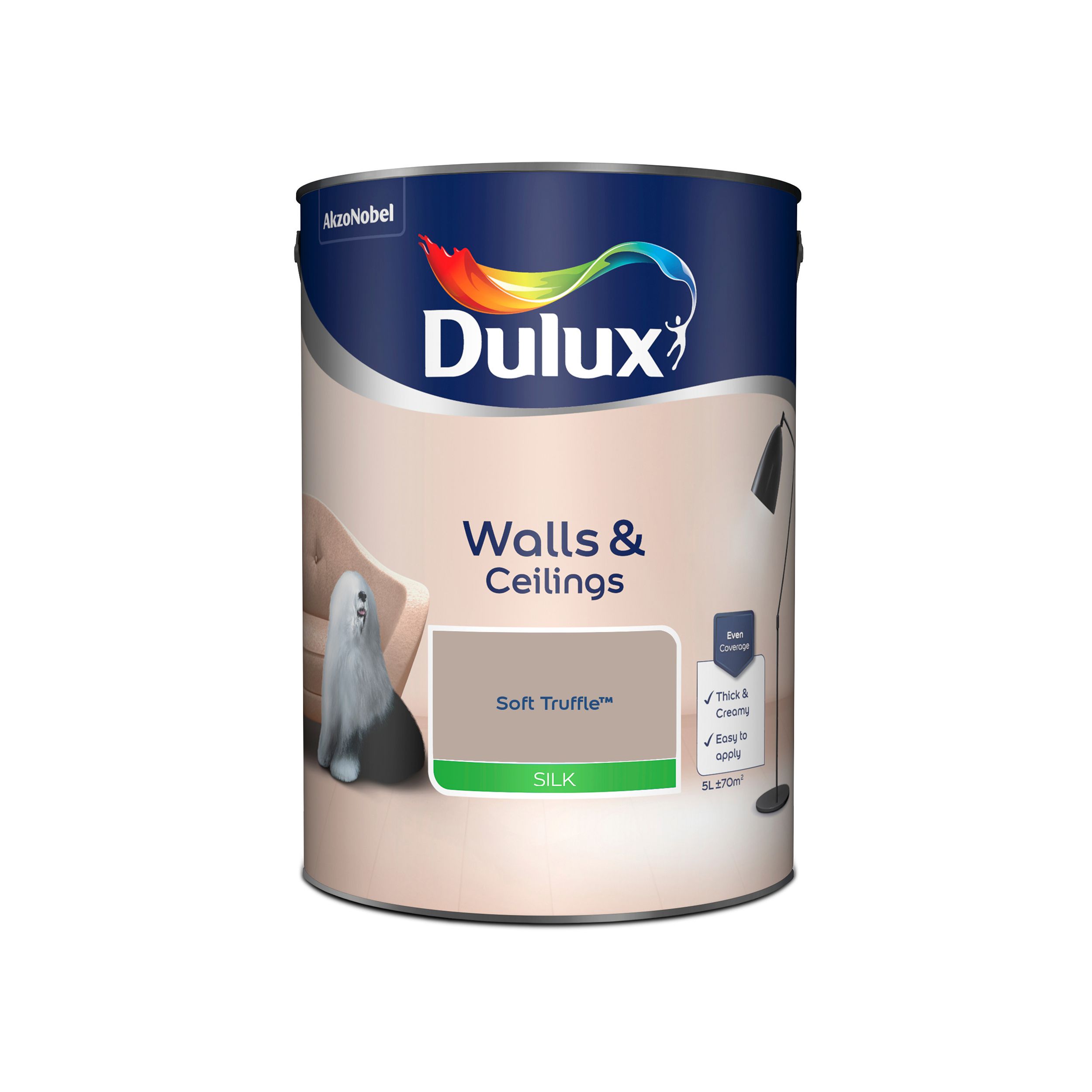 Dulux Walls & ceilings Soft truffle Silk Emulsion paint, 5L
