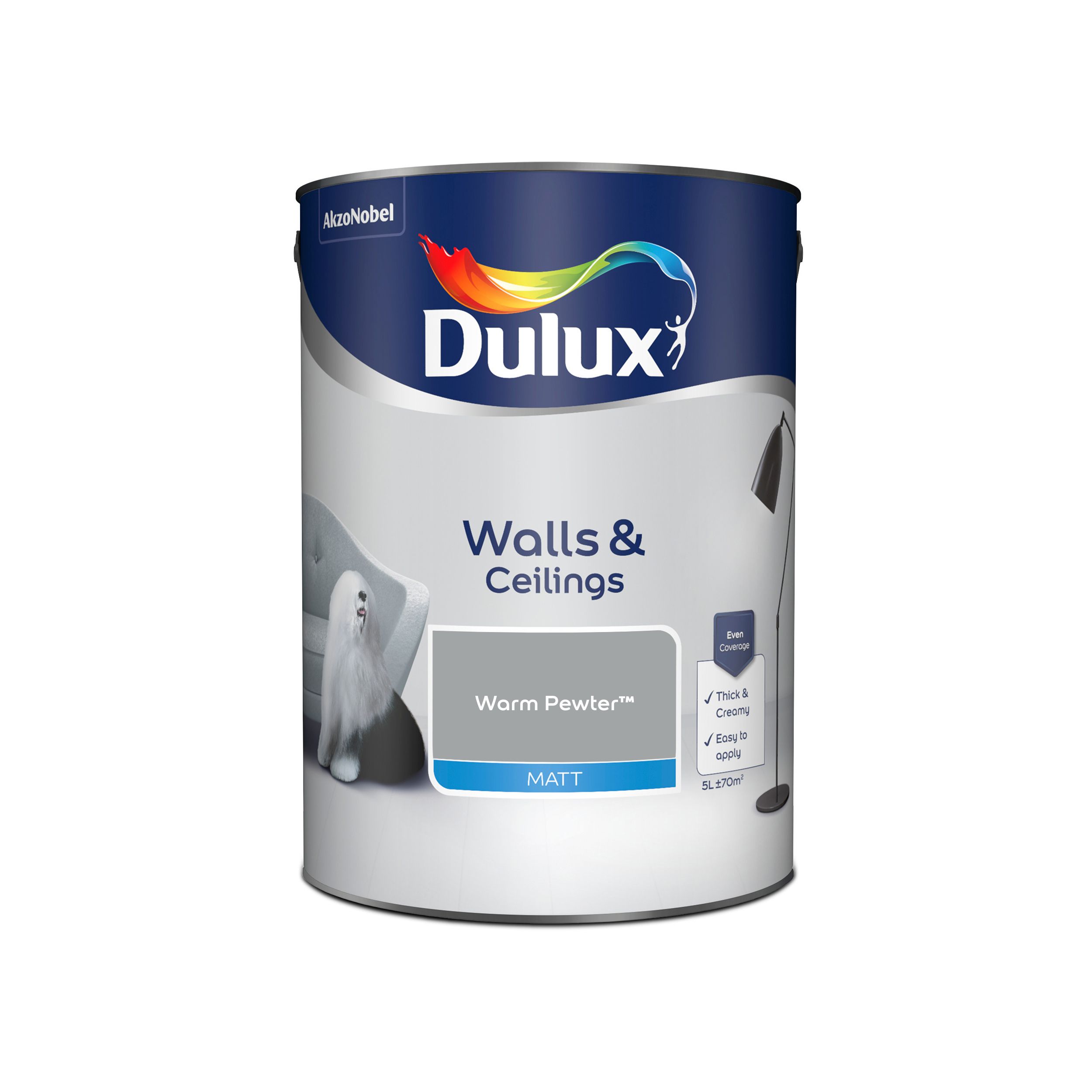 Dulux Walls & ceilings Warm pewter Matt Emulsion paint, 5L