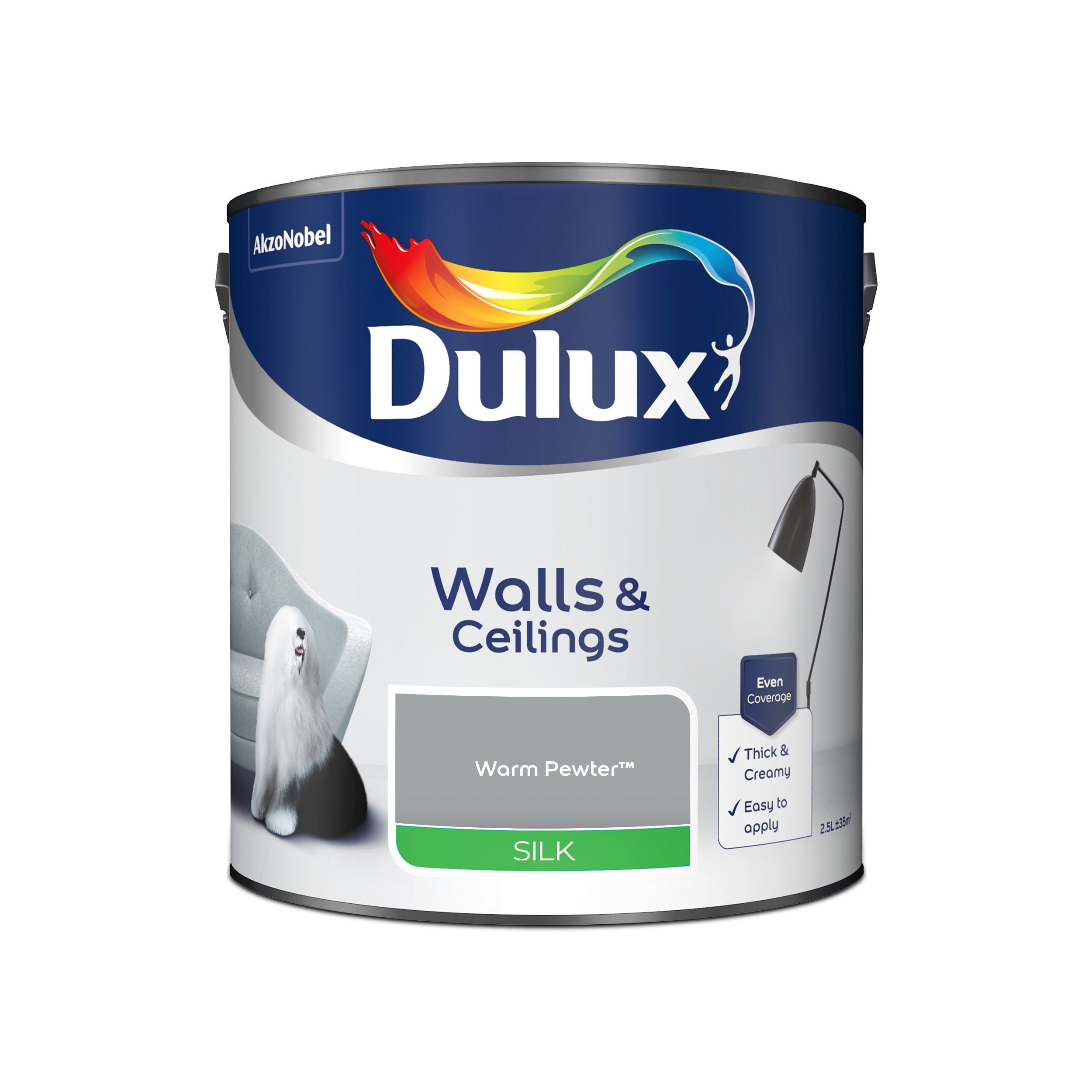 Dulux Walls & ceilings Warm pewter Silk Emulsion paint, 2.5L