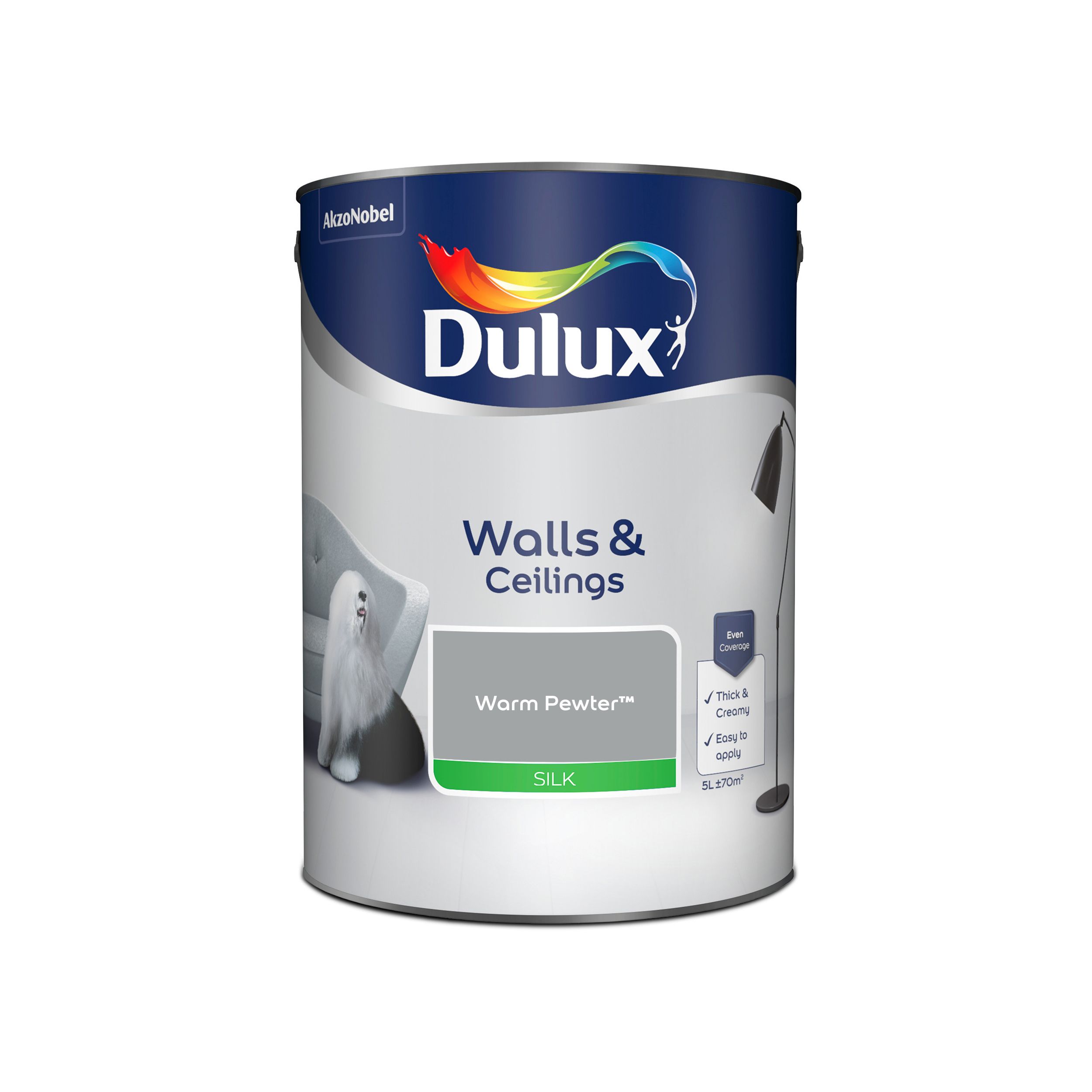Dulux Walls & ceilings Warm pewter Silk Emulsion paint, 5L