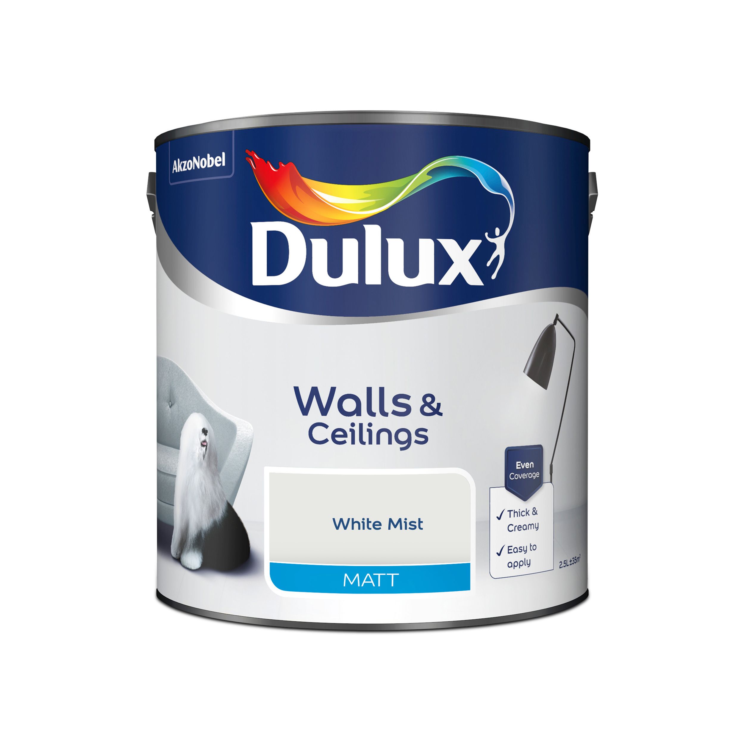 Dulux Walls & ceilings White mist Matt Emulsion paint, 2.5L