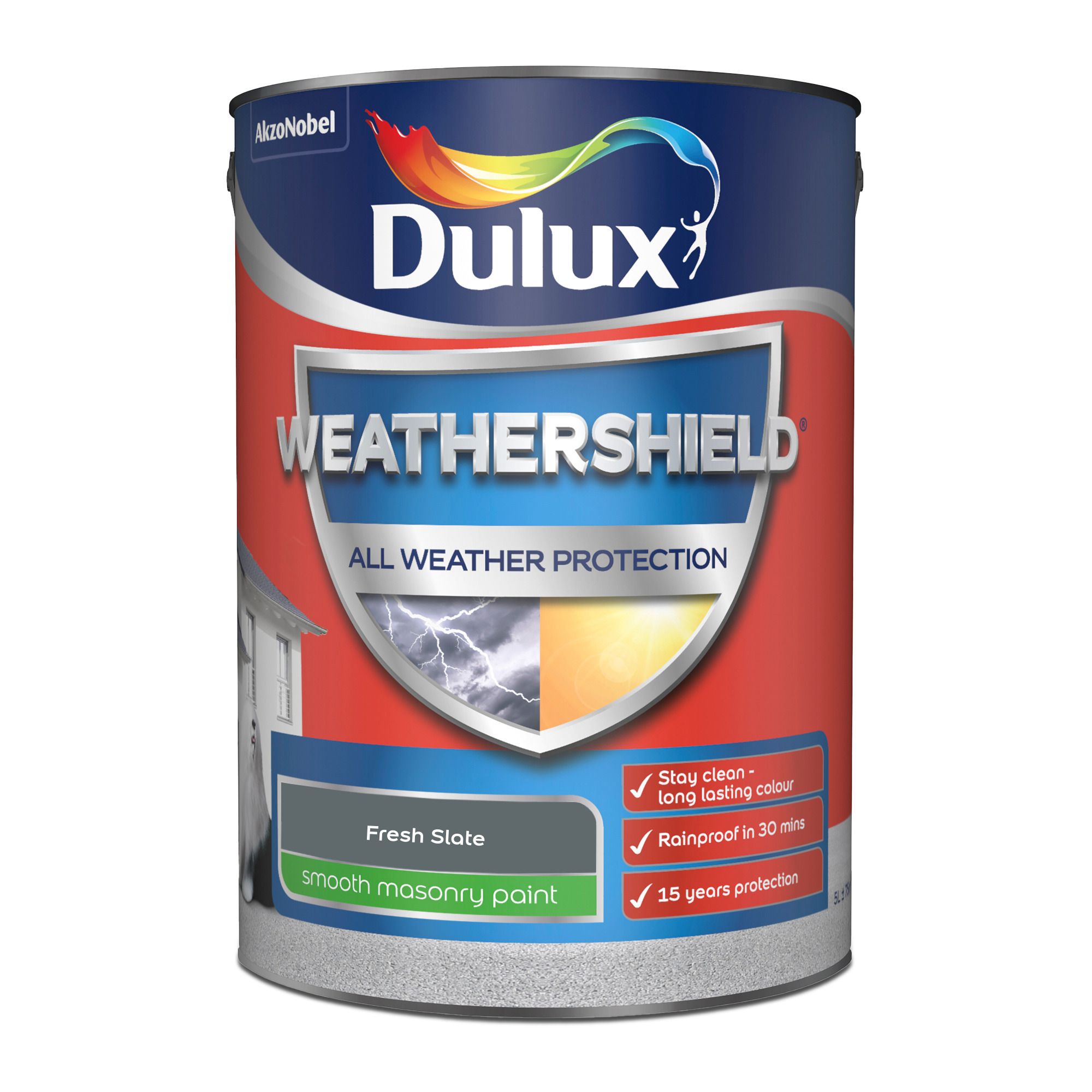 Dulux Weathershield All Weather Protection Fresh Slate Matt Masonry paint, 5L Tin