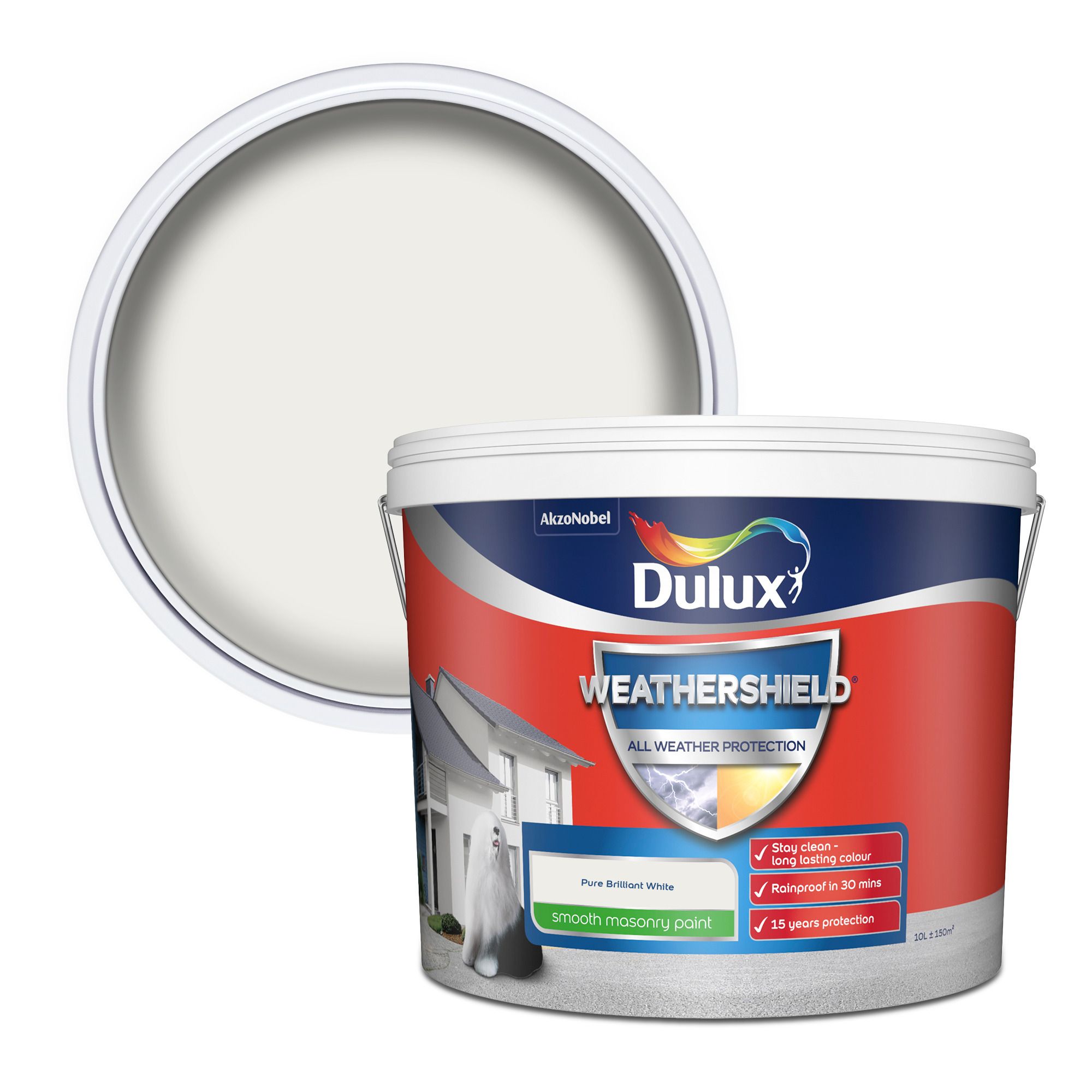 Dulux Weathershield All Weather Protection Pure Brilliant White Smooth Matt Masonry Paint 10l Tradepoint