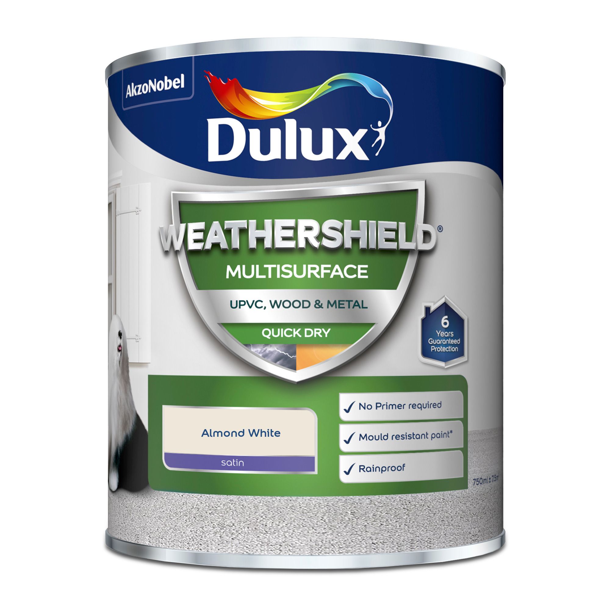 Dulux Weathershield Almond White Satinwood Multi-surface paint, 750ml