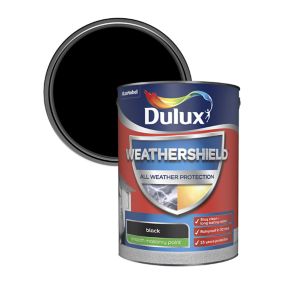 Dulux Weathershield Black Smooth Matt Black Masonry paint, 5L Tin