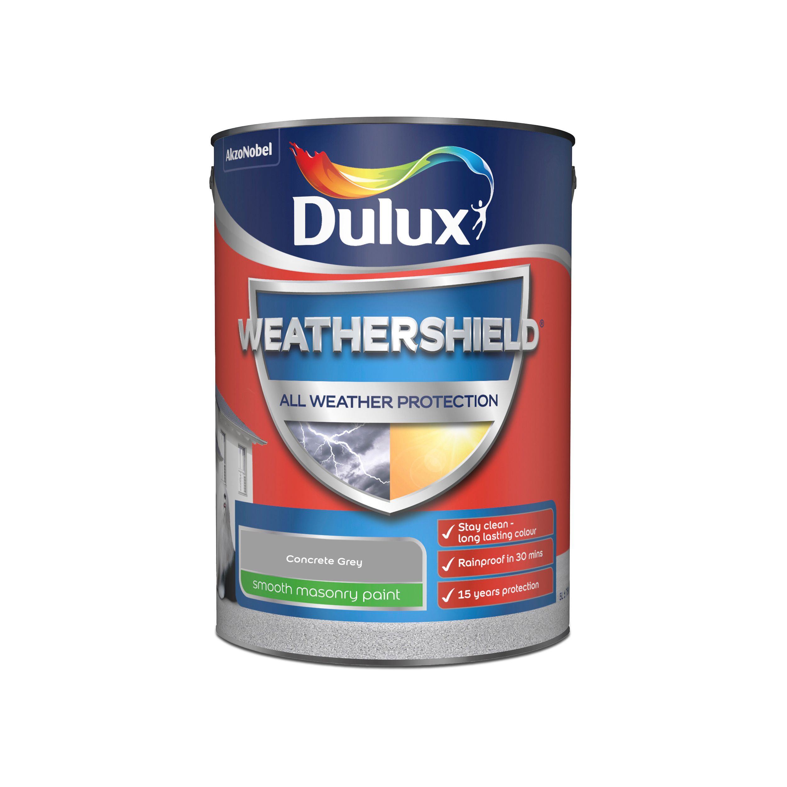 Dulux Weathershield Concrete grey Smooth Matt Masonry paint, 5L