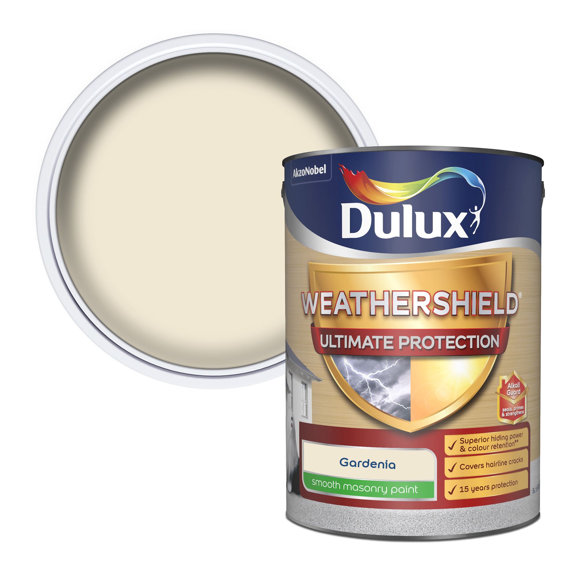 Dulux Weathershield Gardenia Smooth Matt Masonry paint, 5L Tradepoint