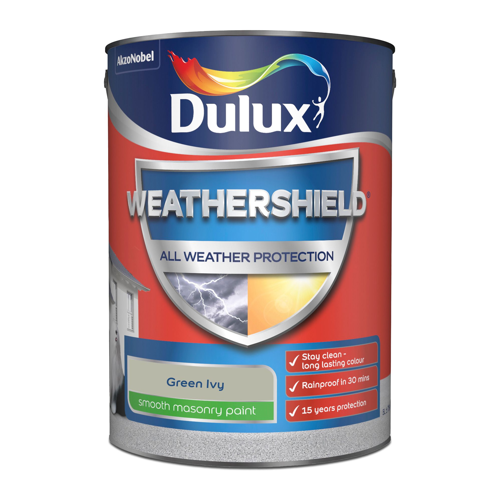 Dulux Weathershield Green Ivy Smooth Matt Masonry paint, 5L Tub