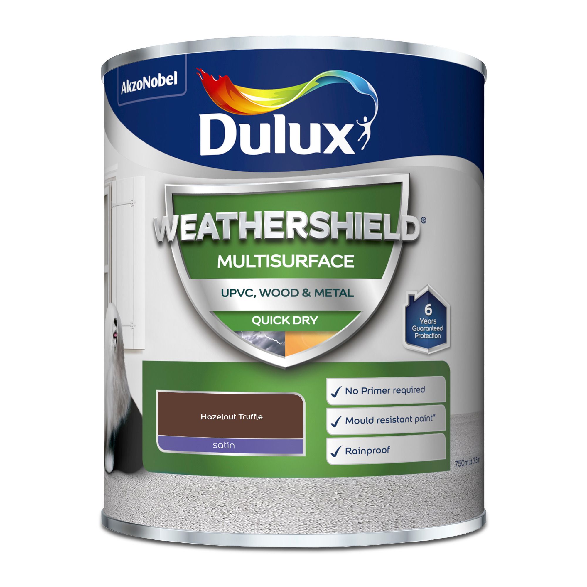 Dulux Weathershield Hazelnut Truffle Satinwood Multi-surface paint, 750ml