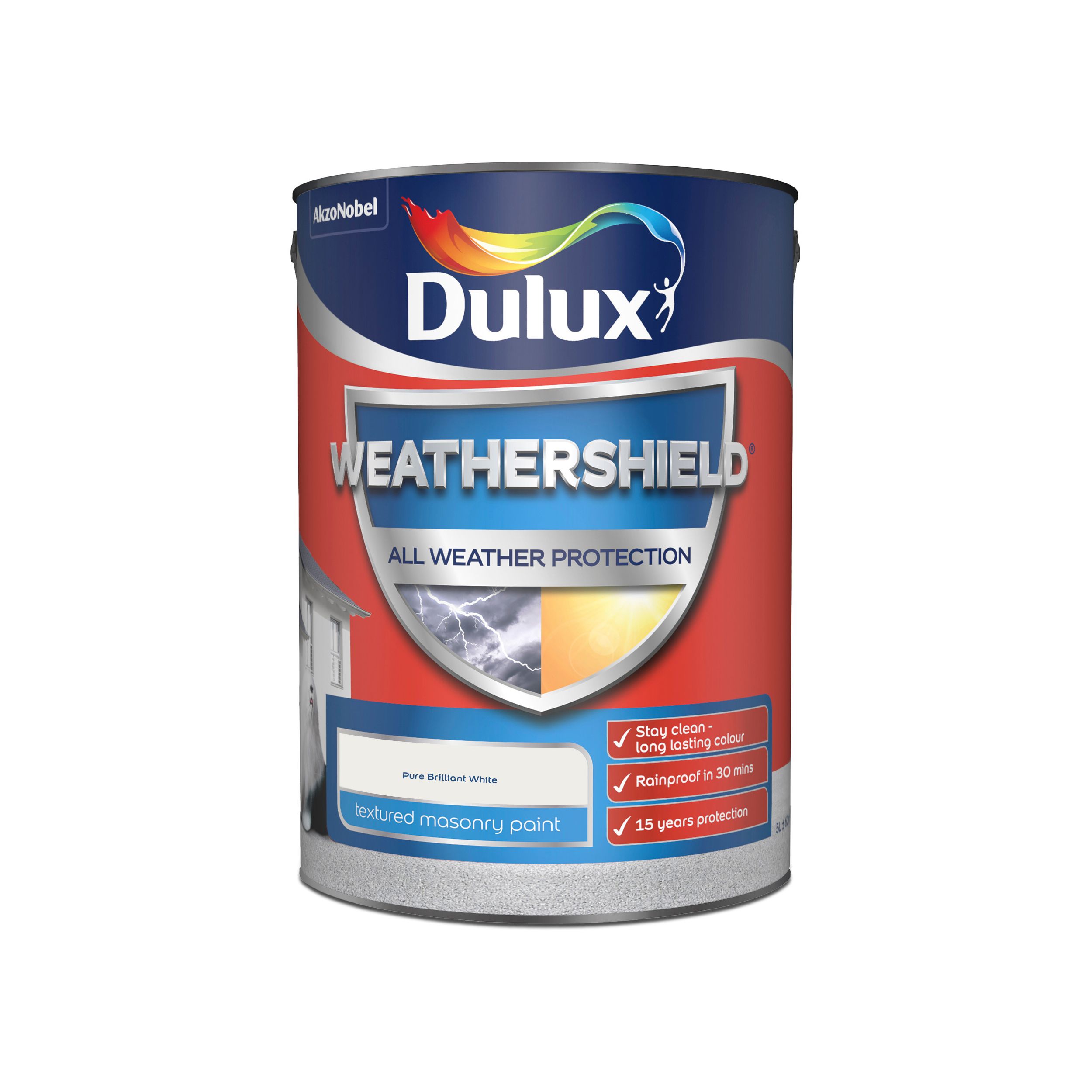 Dulux Weathershield Pure brilliant white Textured Matt Masonry paint, 5L