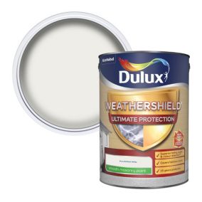 Dulux Weathershield Ultimate Pure brilliant white Smooth Matt White Masonry paint, 5L