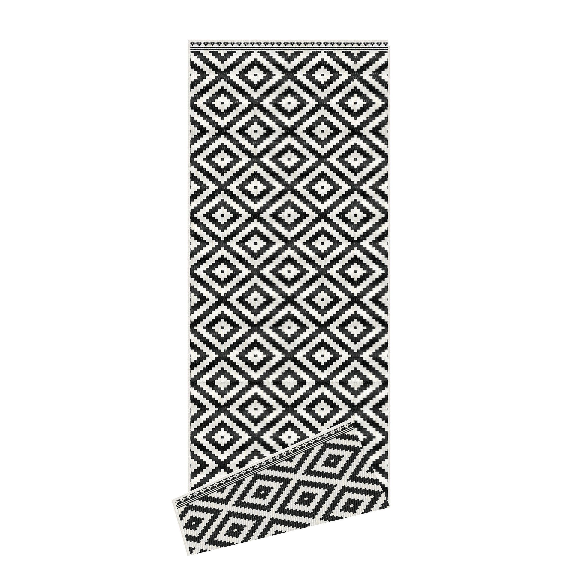 Duo Weave Black & White Geometric Reversible Indoor & outdoor Runner 180cmx70cm