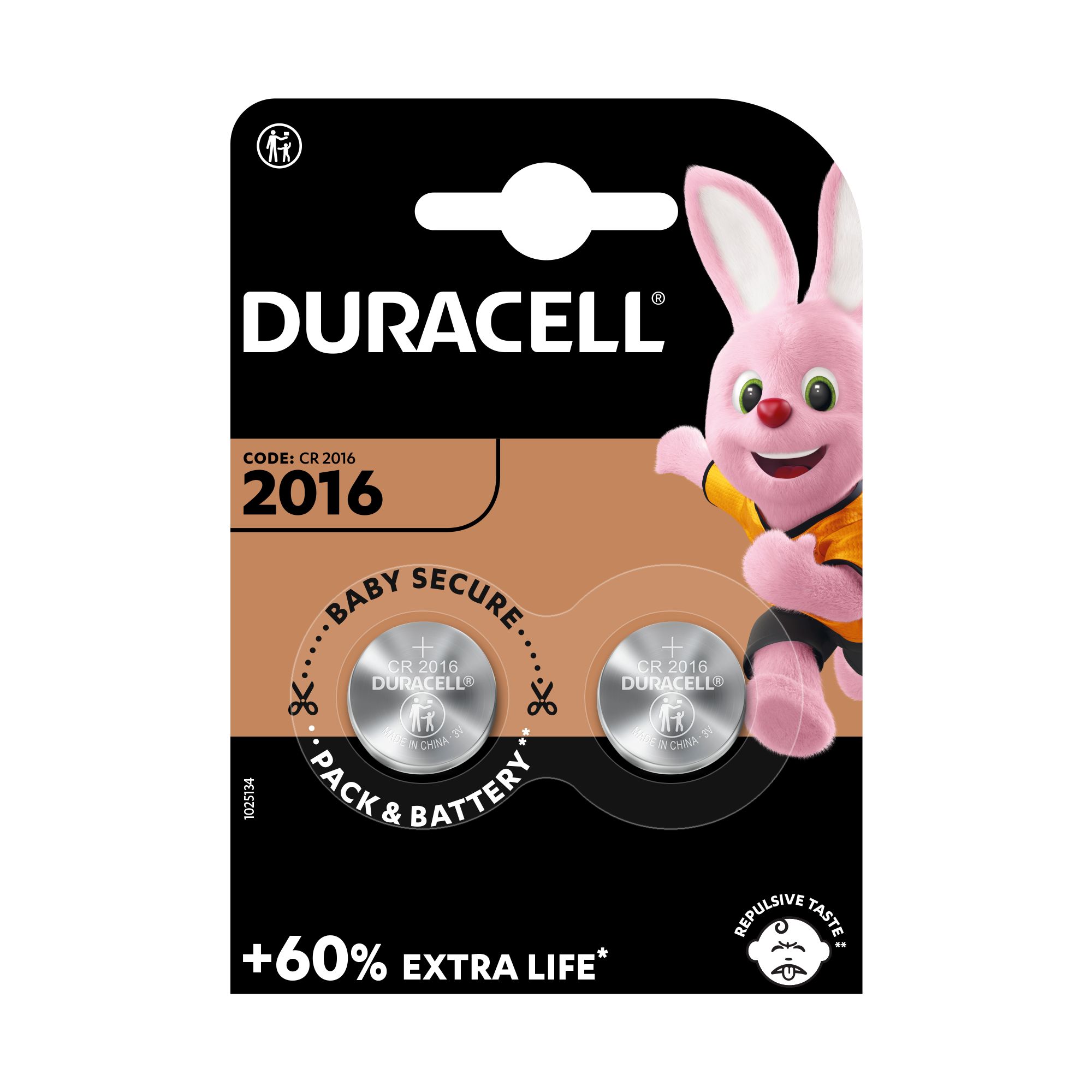 Duracell CR2016 Batteries, Pack of 2
