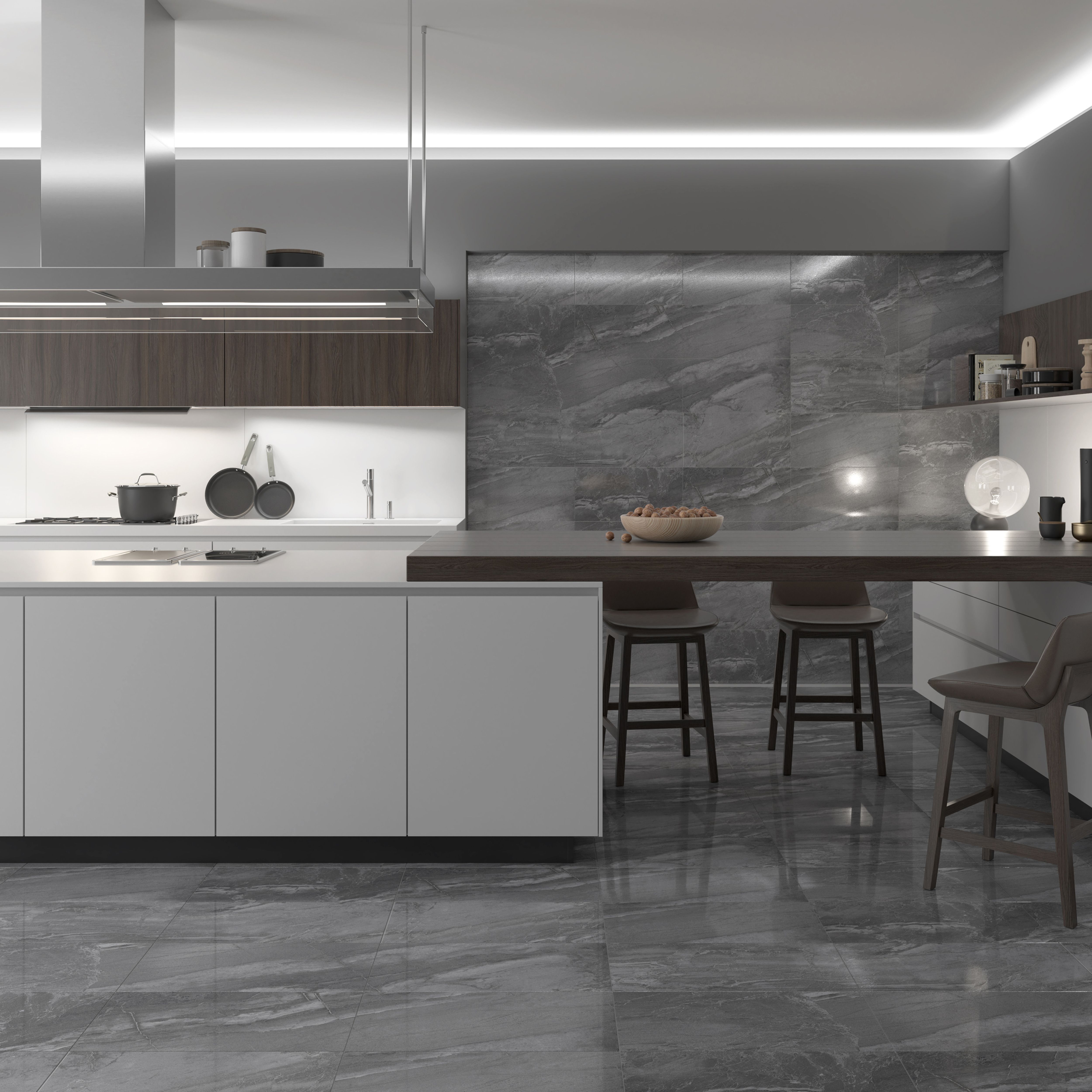 Duratile Designs Lavastone Grey Gloss Stone effect Porcelain Wall & floor Tile Sample