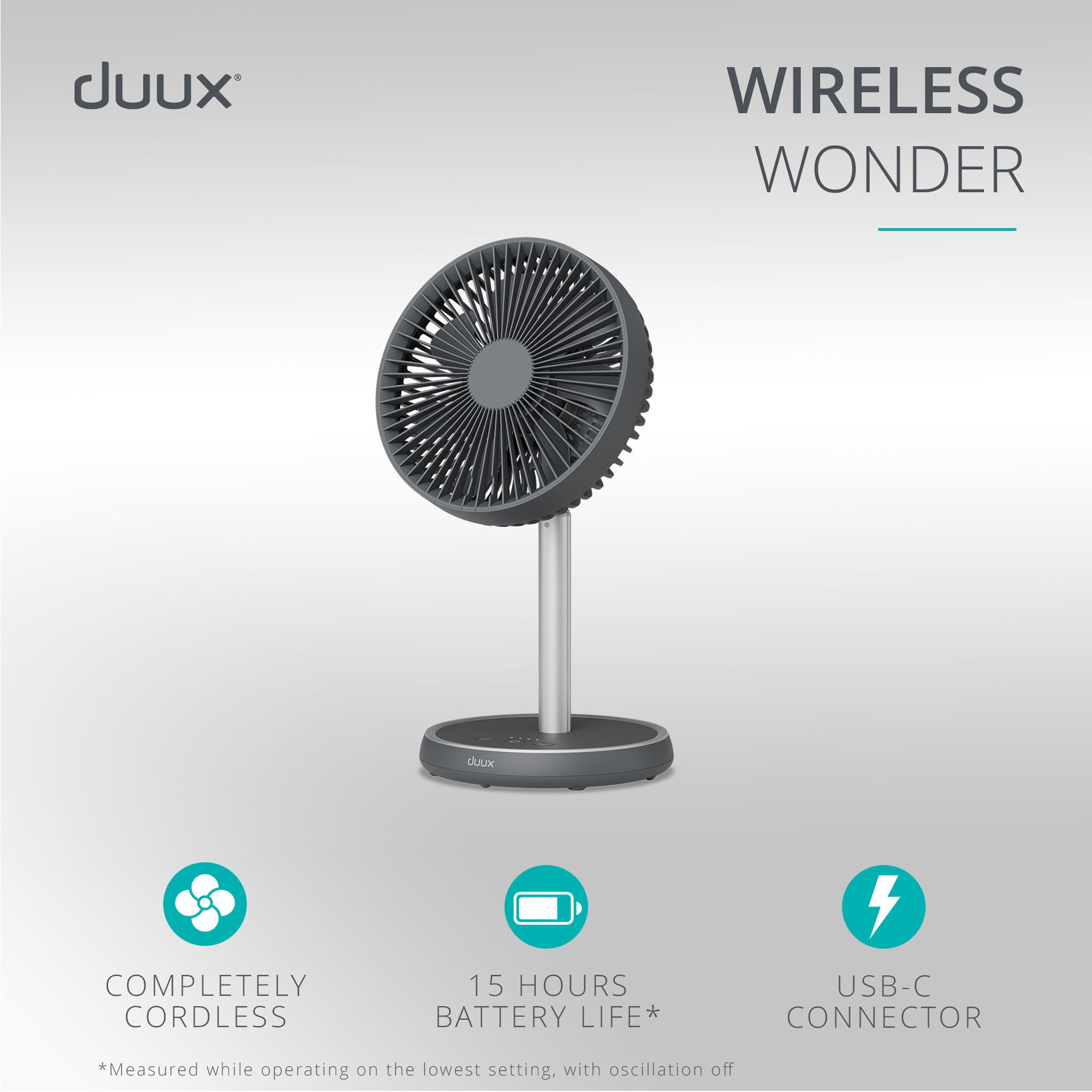 Duux Rize Charcoal Quiet Mark 8" 10W Desk fan