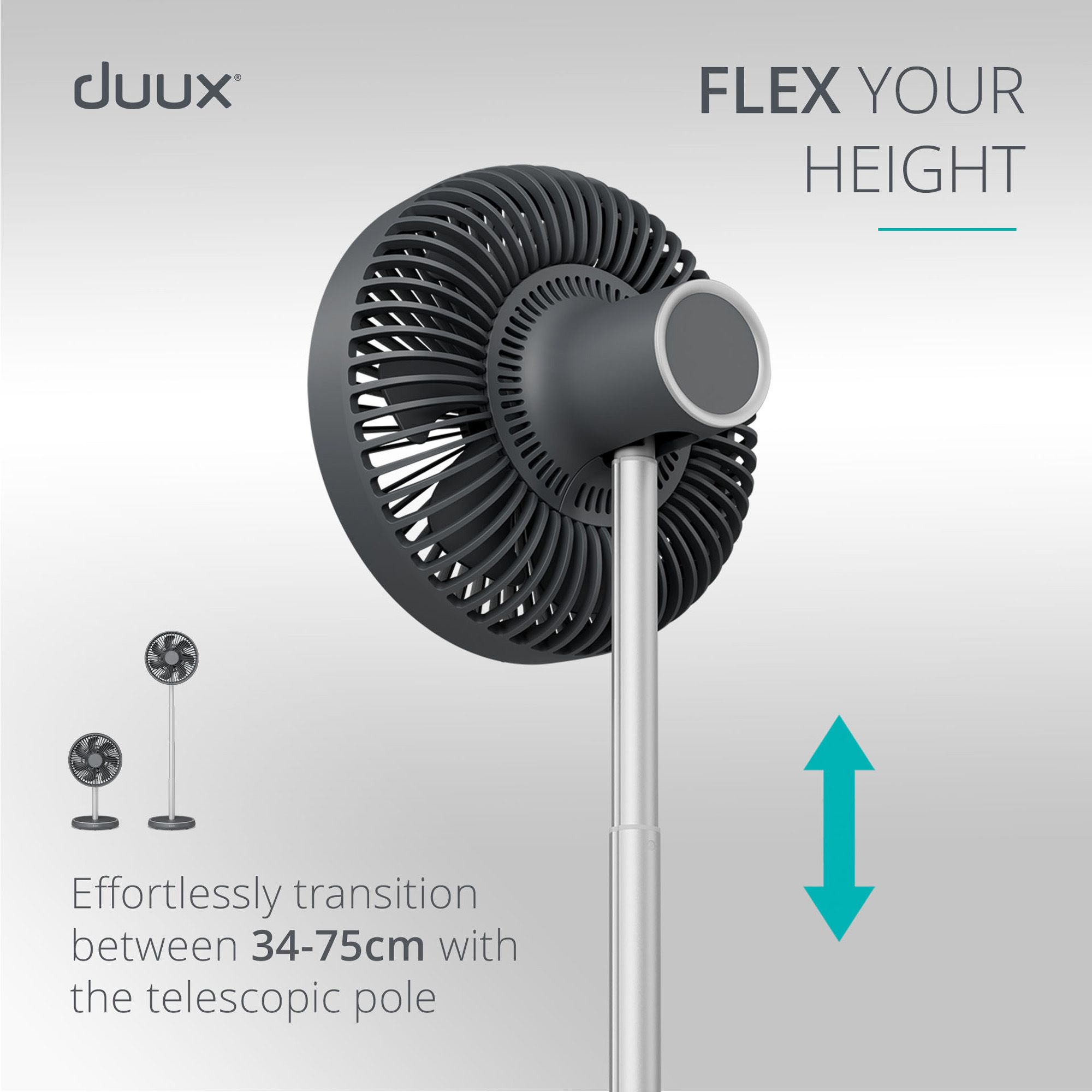Duux Rize Charcoal Quiet Mark 8" 10W Desk fan
