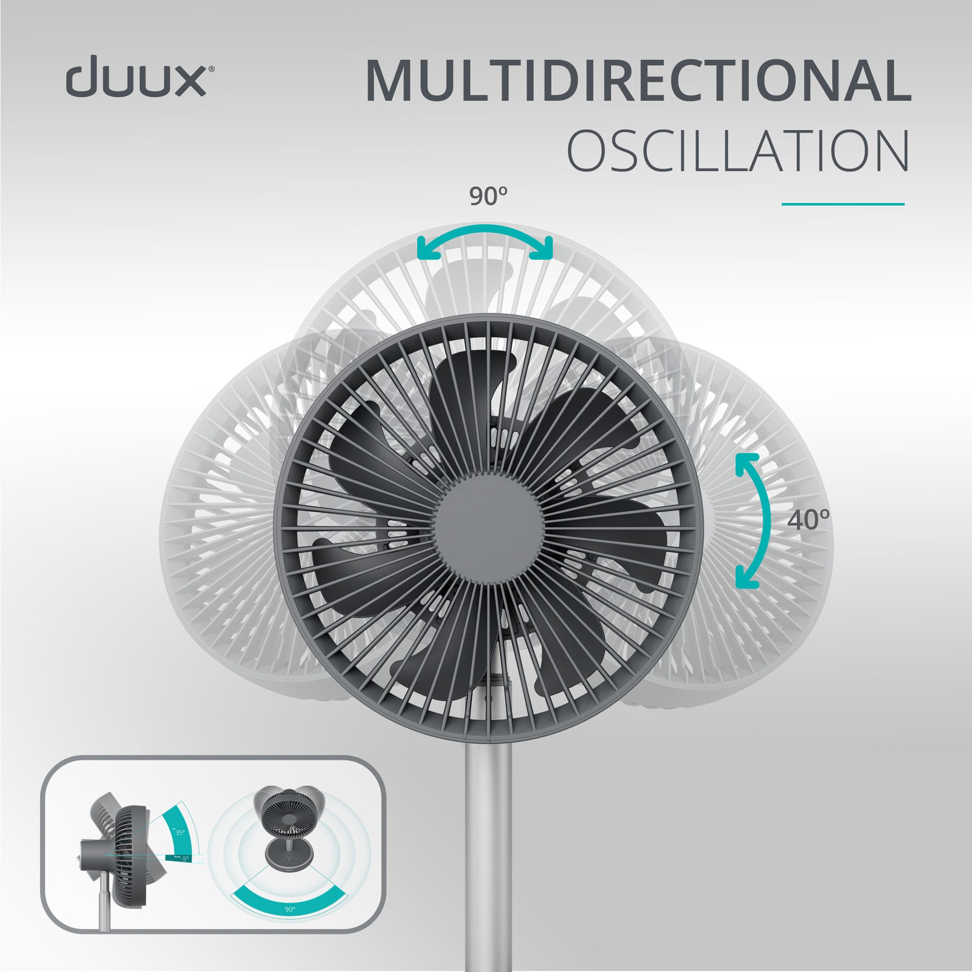 Duux Rize Charcoal Quiet Mark 8" 10W Desk fan