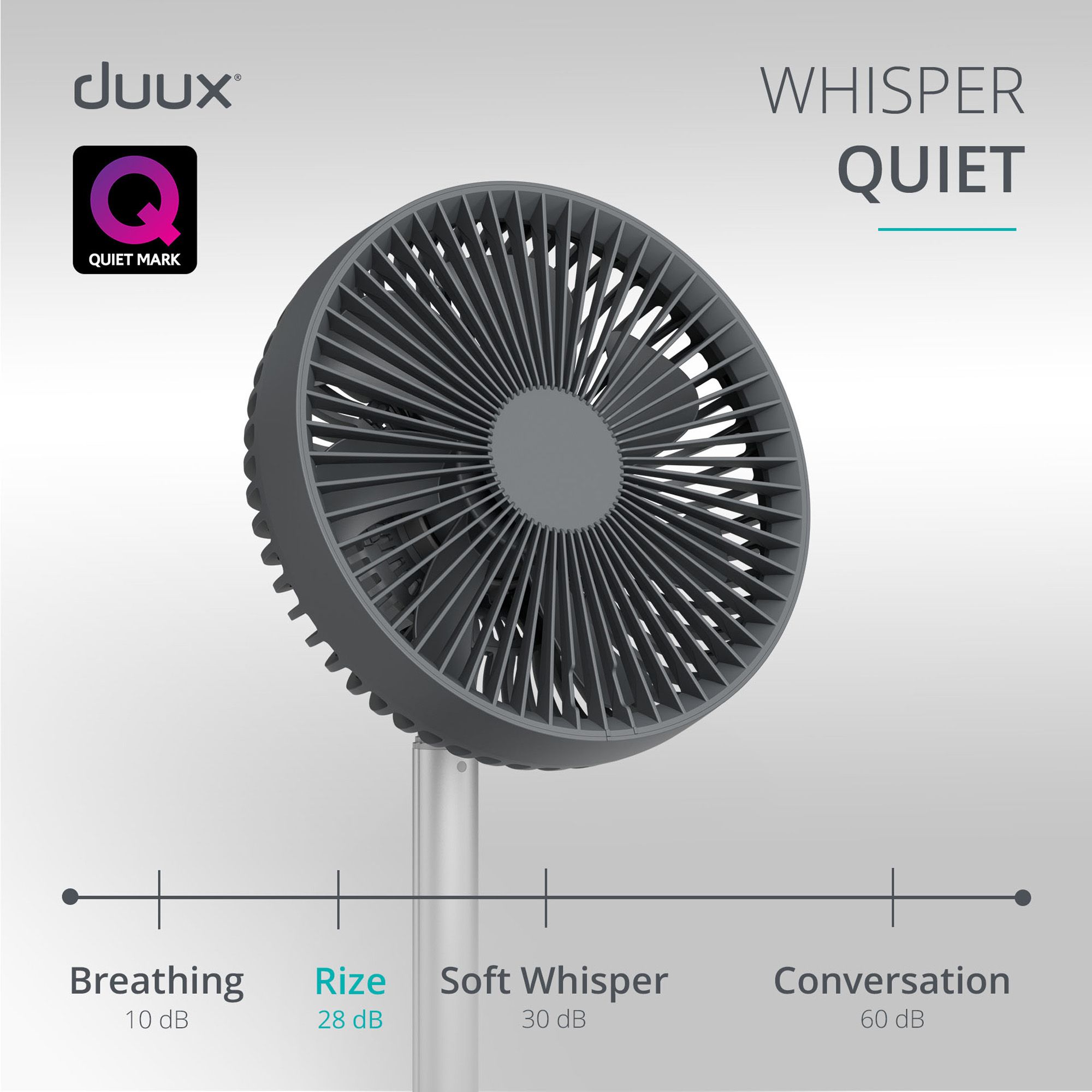 Duux Rize Charcoal Quiet Mark 8" 10W Desk fan