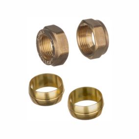 Easi Plumb Brass Compression Nut & olive (Dia)14.7mm, Pack of 2