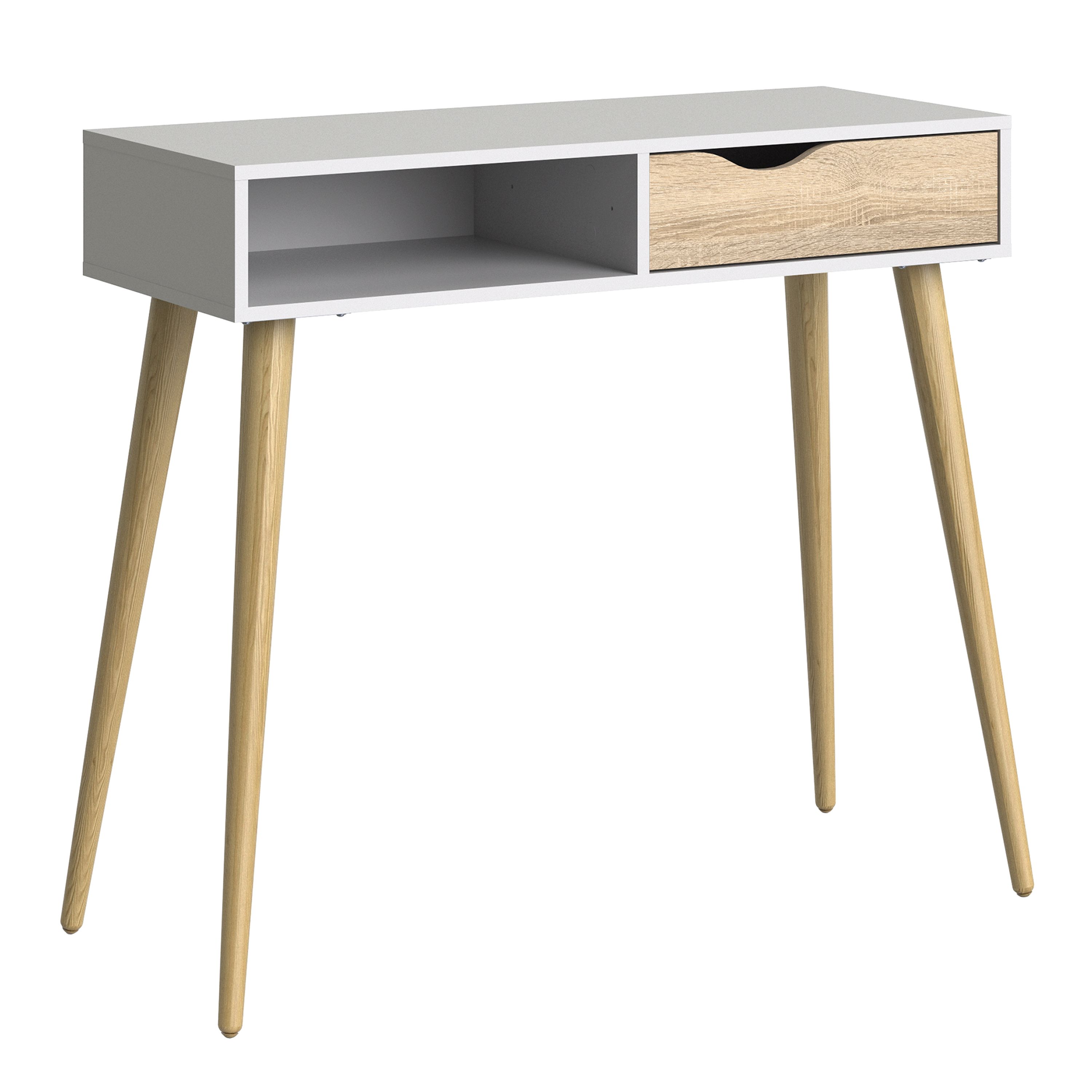 Ebru Matt white oak effect 1 drawer Desk (H)898mm (W)1030mm (D)435mm