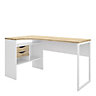 Ebru Matt white oak effect Corner 2 drawer Desk (H)768mm (W)1450mm (D)810mm