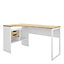 Ebru Matt white oak effect Corner 2 drawer Desk (H)768mm (W)1450mm (D)810mm