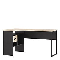 Ebru White & black Corner 2 drawer Desk (H)768mm (W)1450mm (D)810mm