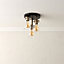 Edinburgh Matt Black Antique brass effect 3 Lamp Ceiling light