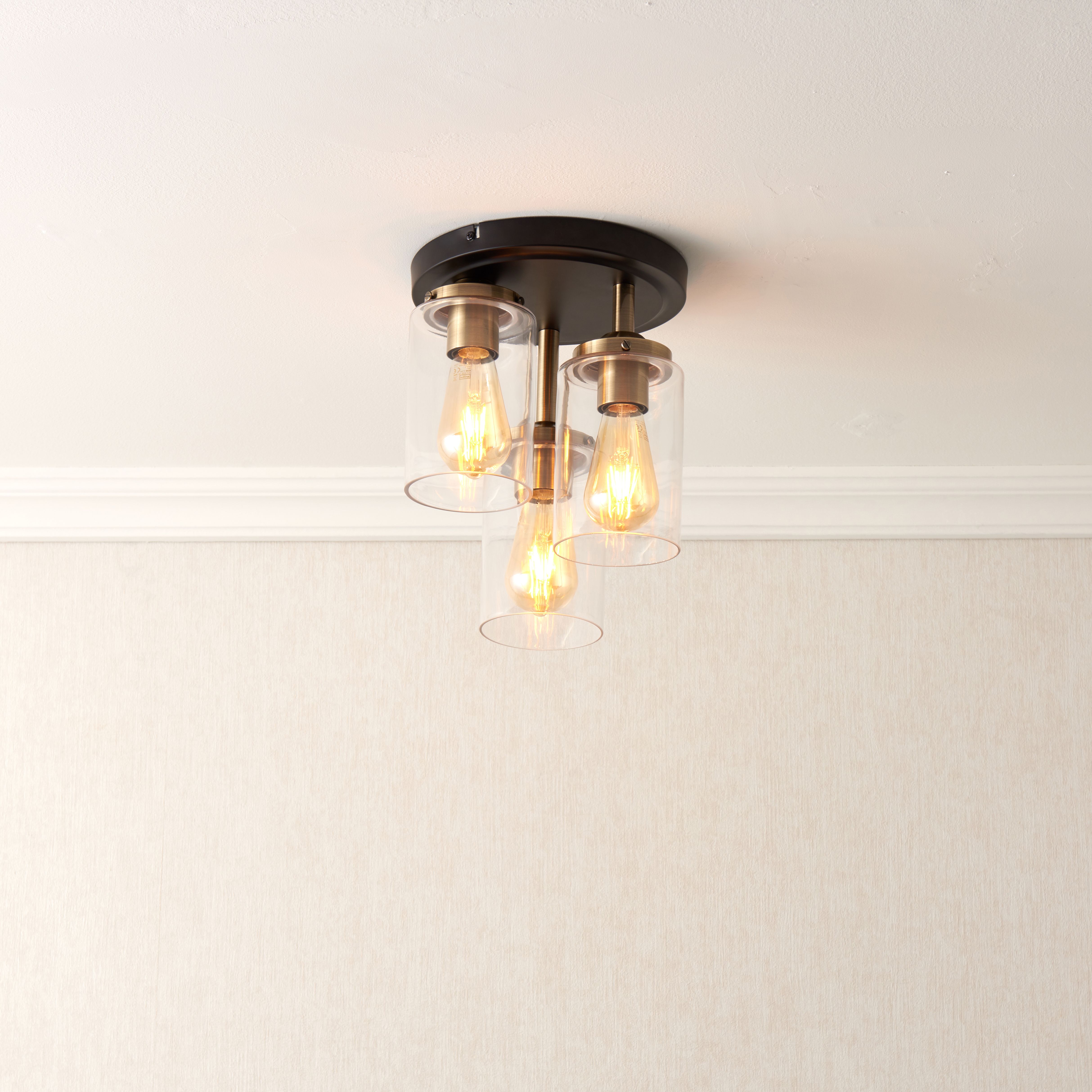Edinburgh Matt Black Antique brass effect 3 Lamp Ceiling light