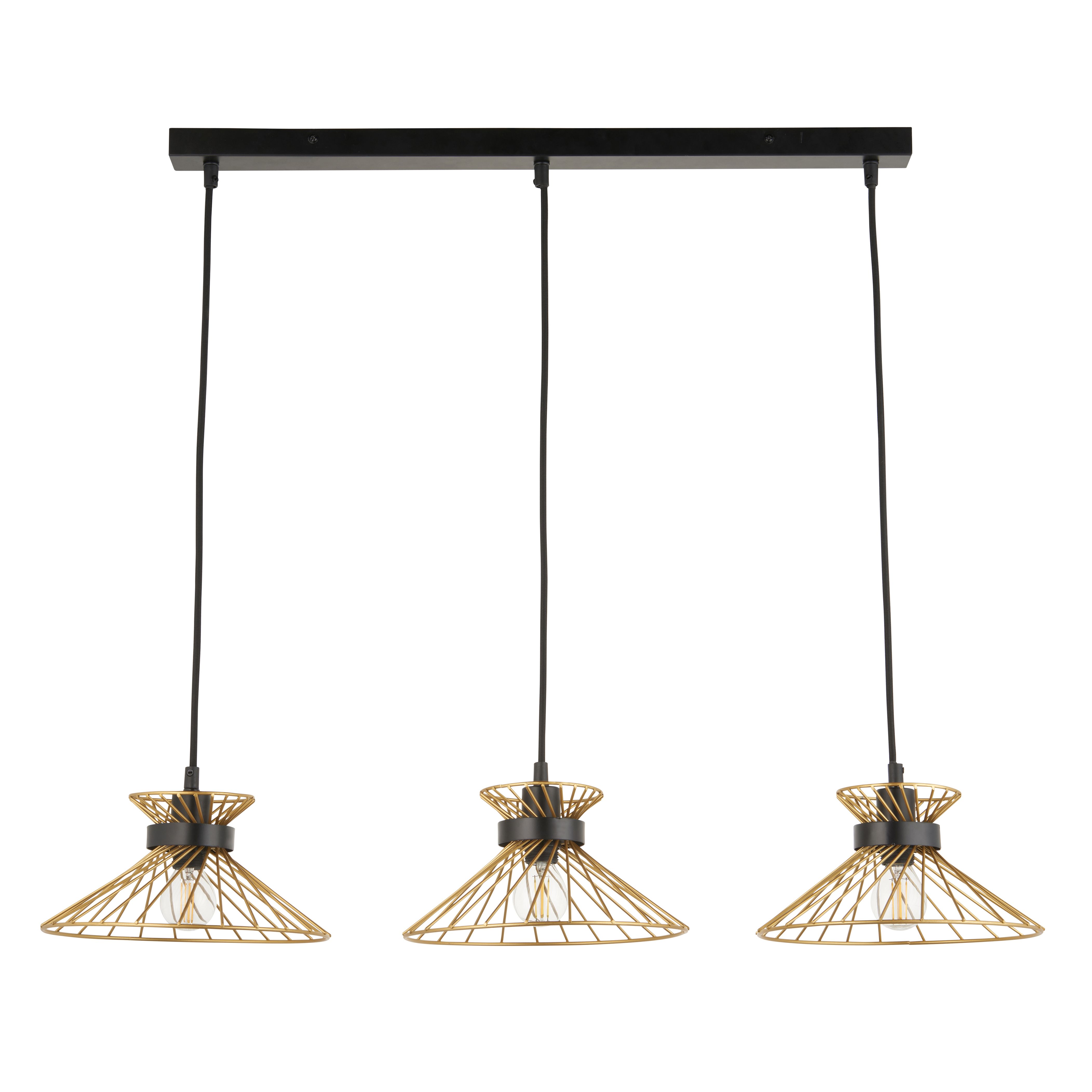 Eiffel Steel Black & Gold effect 3 Lamp Ceiling light