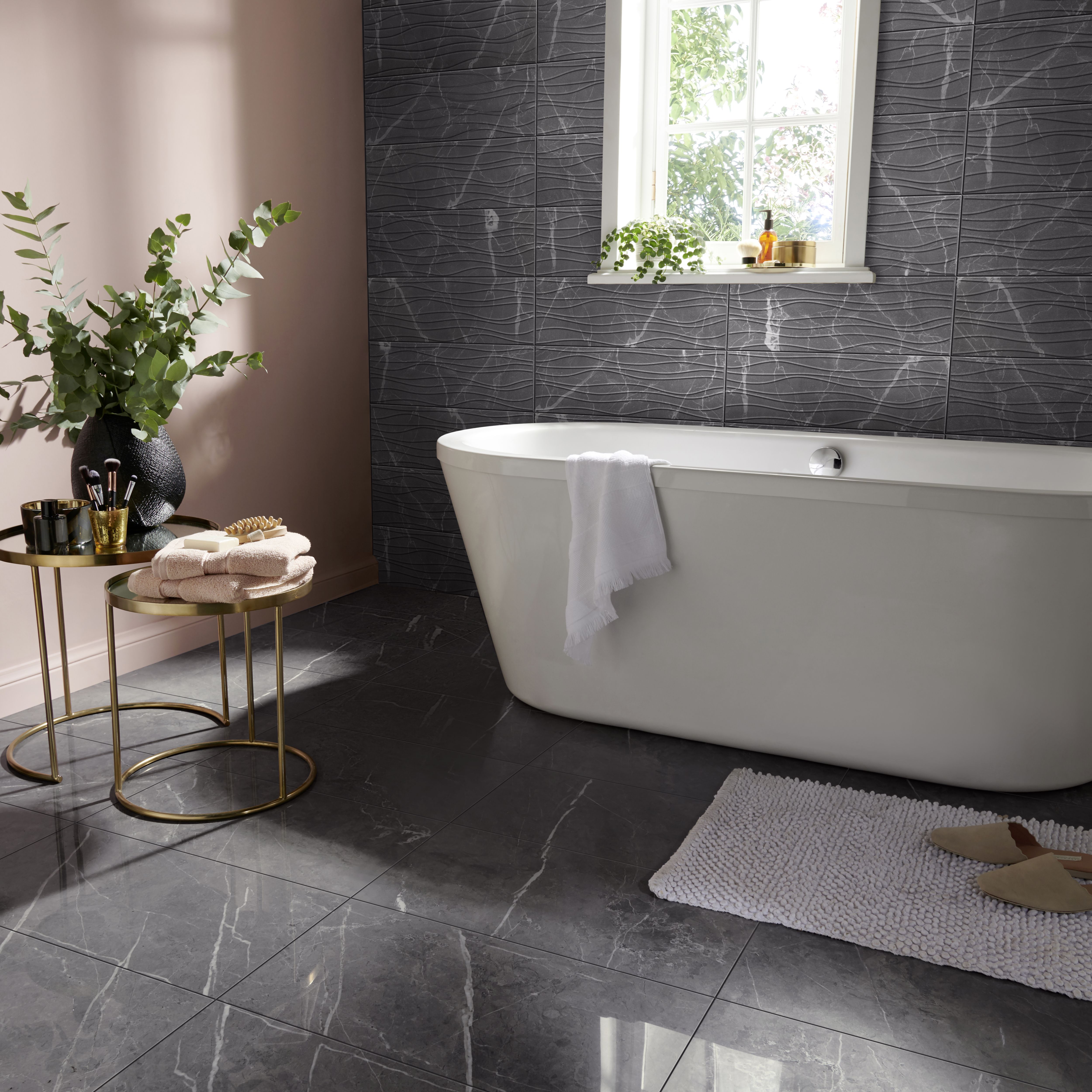 Elegance Grey 3D decor Marble effect Ceramic Tile, Pack of 7, (L)600mm (W)200mm