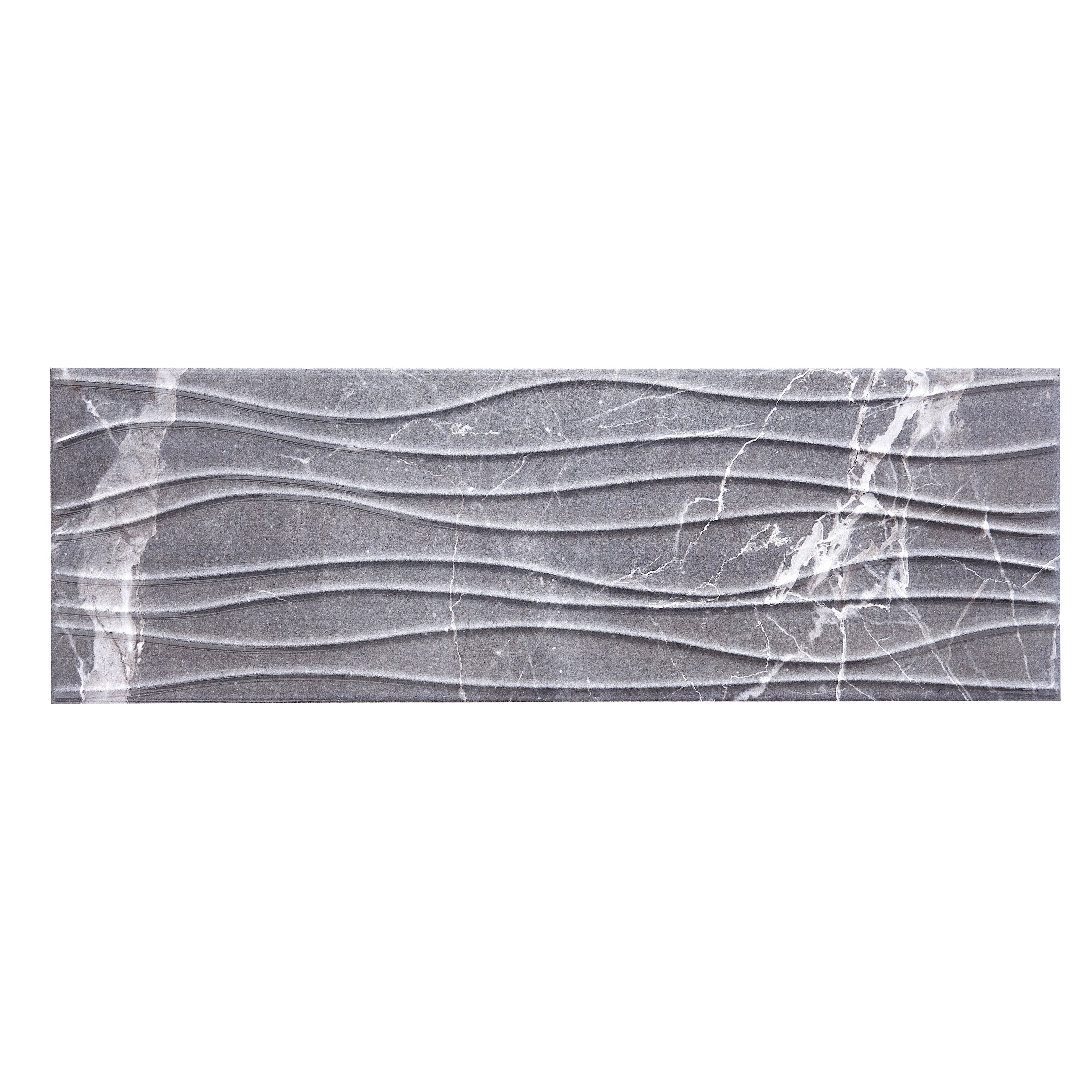 Elegance Grey 3D decor Marble effect Ceramic Tile, Pack of 7, (L)600mm (W)200mm
